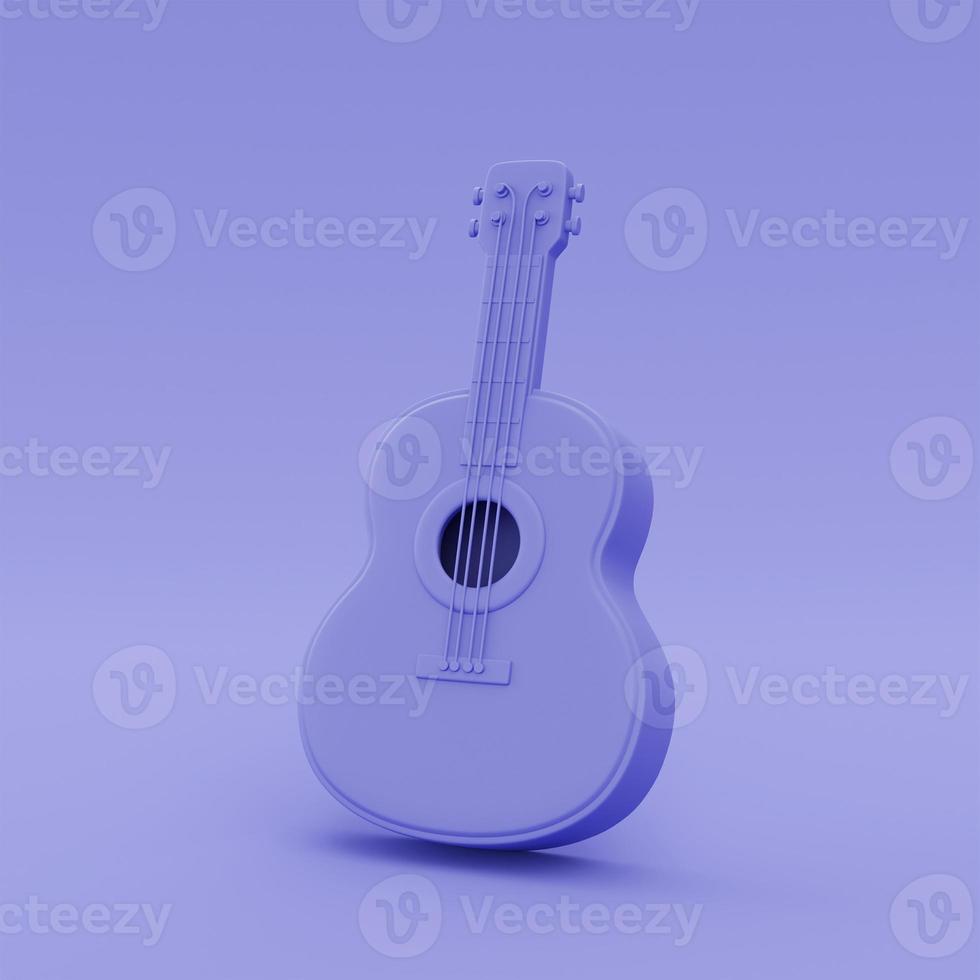 Chitarra viola 3d isolata, concetto di turismo e viaggio, vacanze, stile minimal, rendering 3d. foto