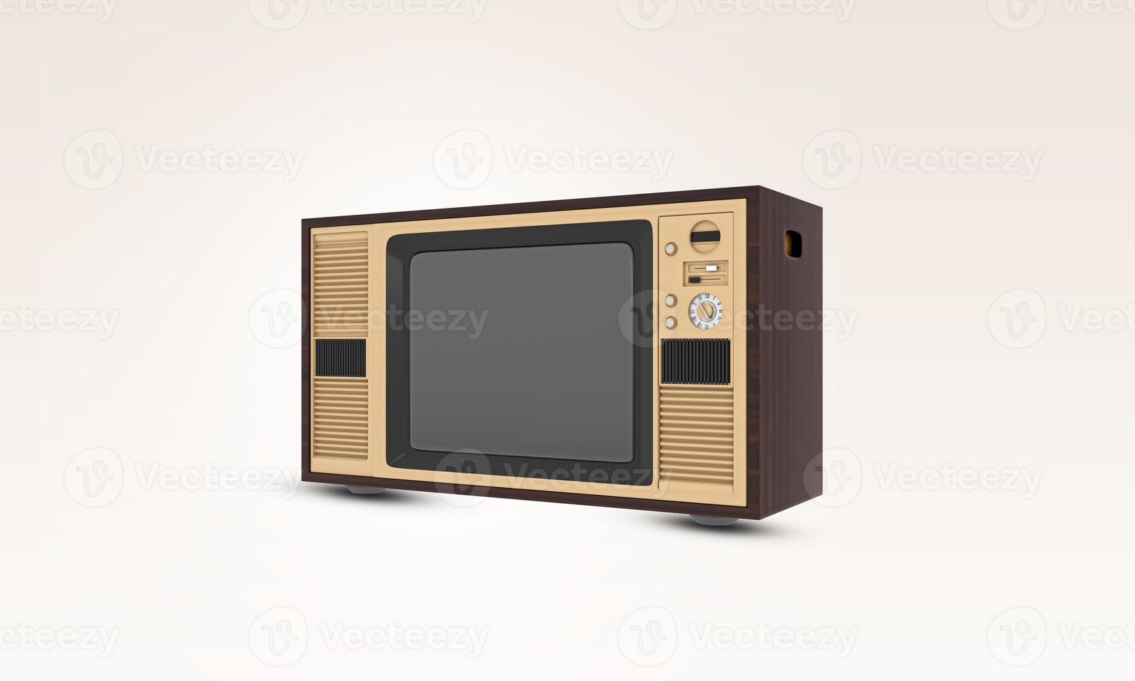 vecchia tv vintage retrò. televisore a colori vecchio modello. classica vecchia televisione in stile retrò vintage con schermo ritagliato. un vecchio televisore con un cinescopio monocromatico su sfondo bianco. tv in legno. illustrazione 3d. foto