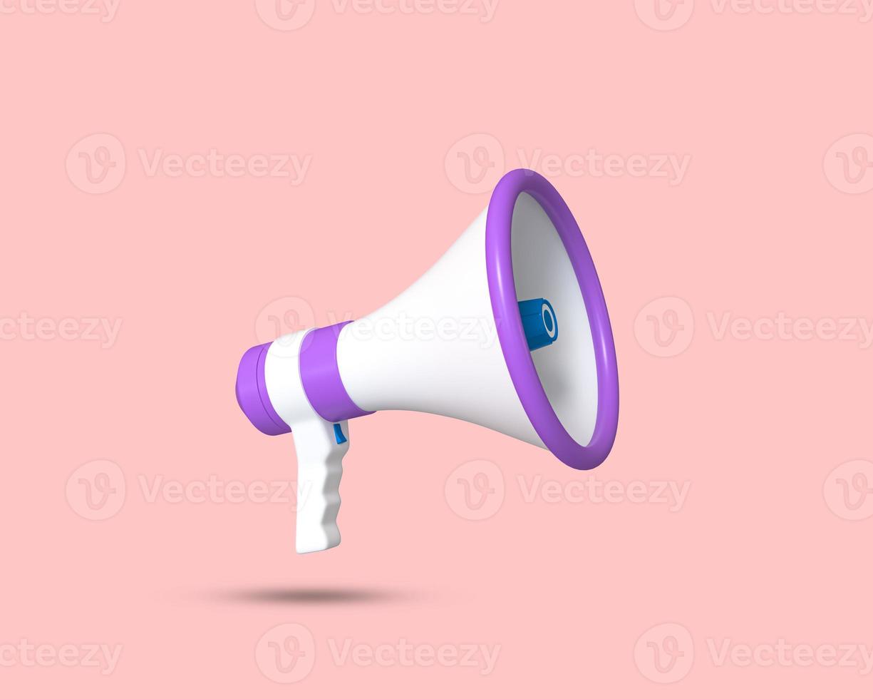icona del megafono 3d. simbolo 3d dell'altoparlante. altoparlante dell'annuncio. simbolo dell'altoparlante a mano. concetto di tempo di marketing. social media, pubblicità e promozione. illustrazione resa 3D. foto