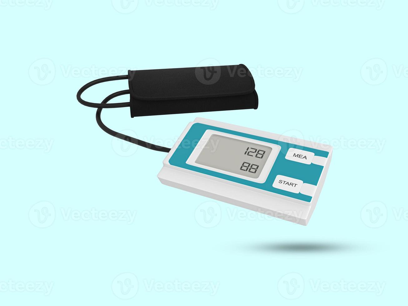 monitor della pressione sanguigna su sfondo bianco. tonometro elettronico medico. sfigmomanometro automatico. illustrazione resa 3D. foto
