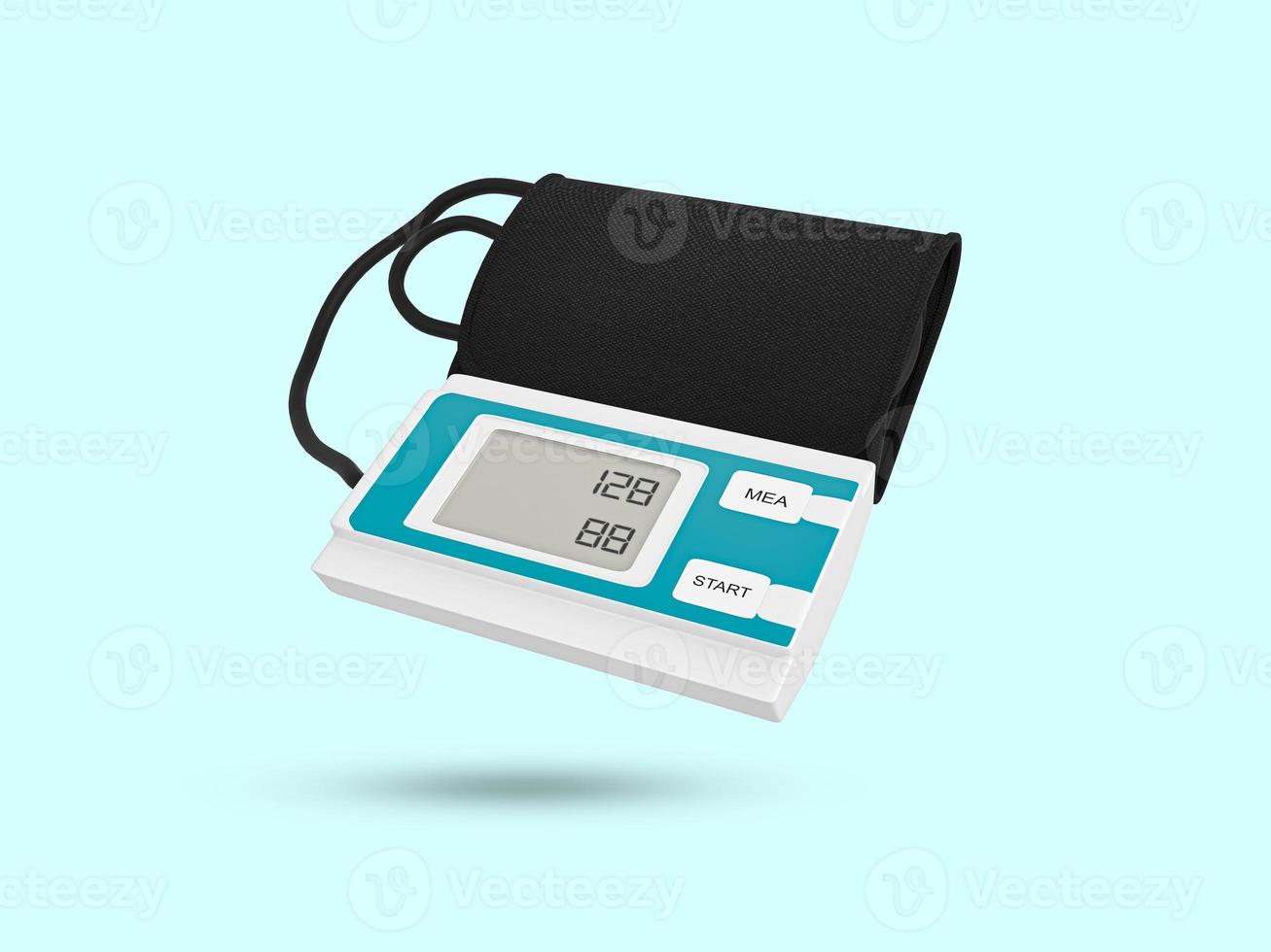 monitor della pressione sanguigna su sfondo bianco. tonometro elettronico medico. sfigmomanometro automatico. illustrazione resa 3D. foto
