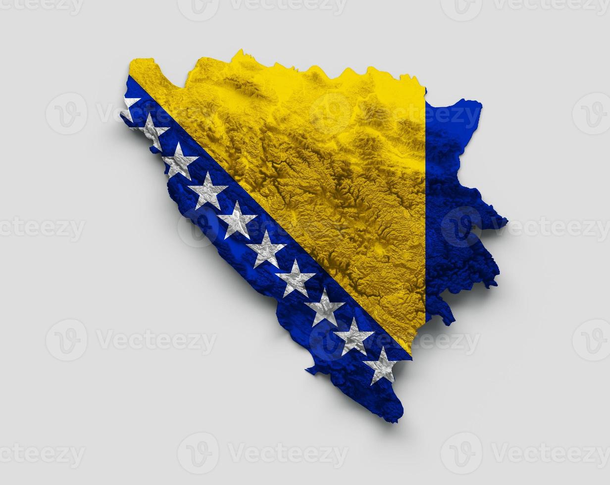 mappa bosnia ed erzegovina bandiera bosnia rilievo ombreggiato mappa altezza colore su sfondo bianco illustrazione 3d foto