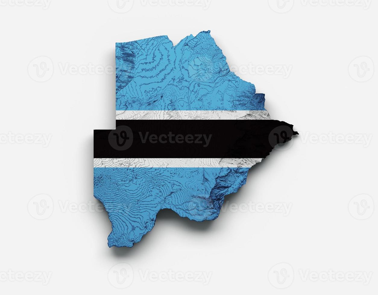 Mappa del Botswana Bandiera del Botswana Mappa dell'altezza del colore in rilievo ombreggiato su sfondo bianco Illustrazione 3d foto
