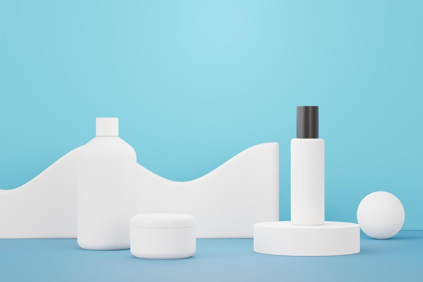 Rendering 3d di prodotti per la cura della pelle di cosmetici vuoti o imballaggi per mock up. concetto di sapone e spa di bellezza. lozione olio idratante per la salute della pelle. design premium e di lusso per il branding. foto