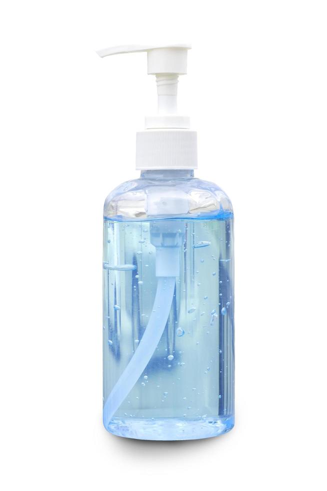 gel disinfettante per le mani isolato su sfondo bianco con tracciato di ritaglio, flacone per pompa disinfettante per le mani, sapone liquido antibatterico, disinfettanti per sfregamento con alcol uccidono i batteri. foto