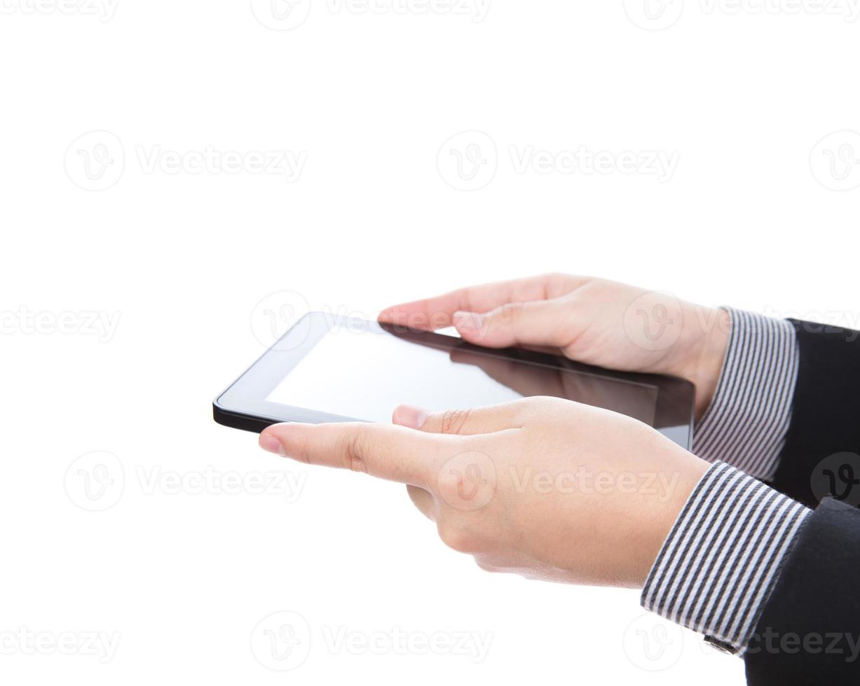 uomo d'affari utilizzando un dispositivo touch screen foto