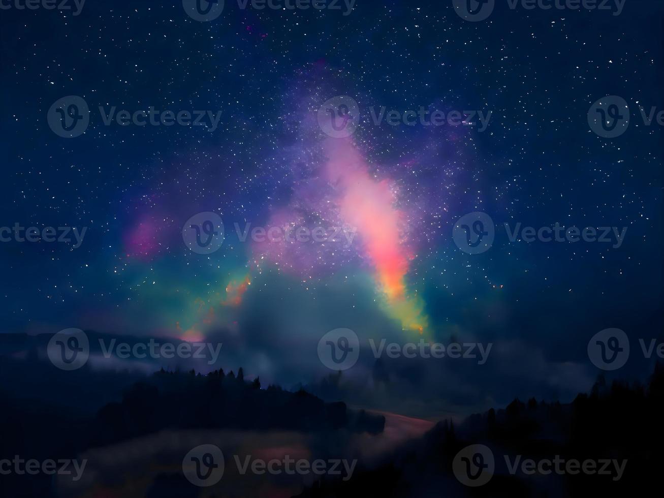 paesaggio notturno montagna e galassia della Via Lattea sfondo la nostra galassia, lunga esposizione, scarsa illuminazione foto