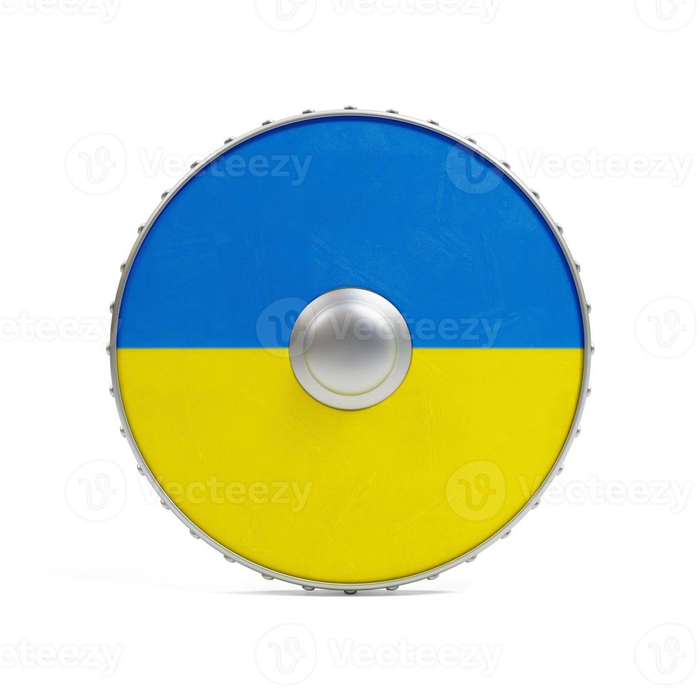 scudo rotondo nei colori della bandiera ucraina isolati su sfondo bianco. rendering 3d foto