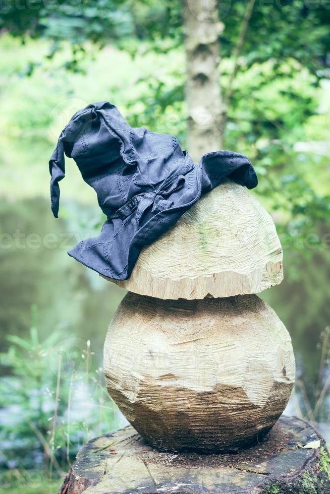 cappello delle streghe su un fungo di legno foto