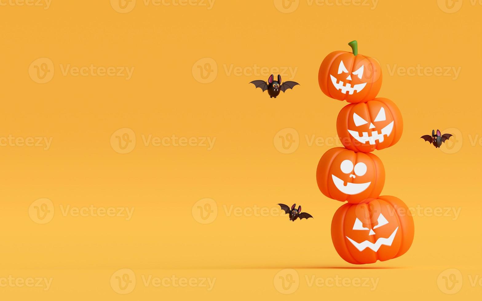 felice giorno di halloween con banner minimo di zucche jack o lantern, illustrazione 3d foto