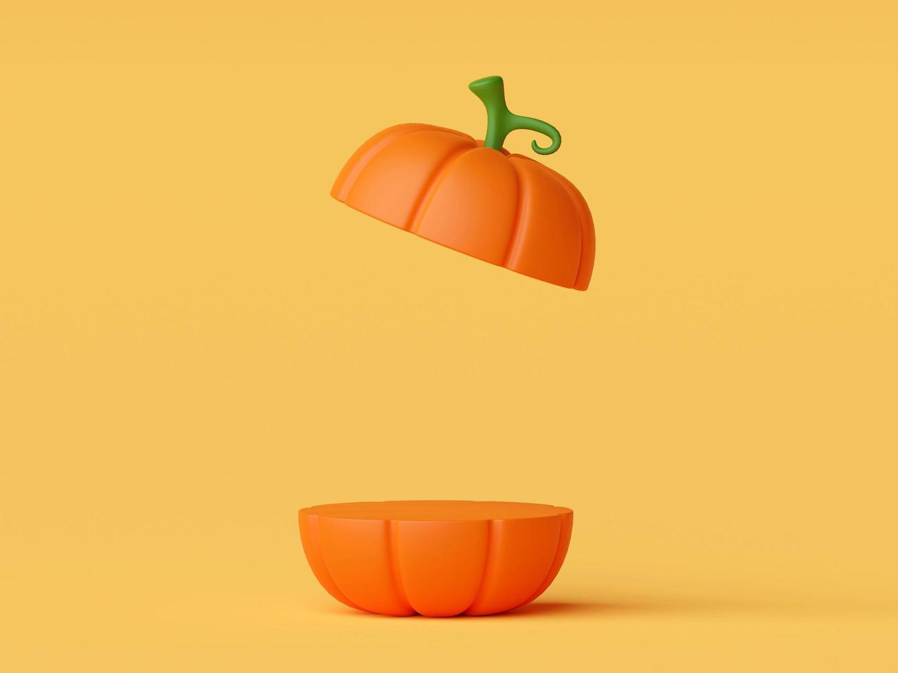 illustrazione 3d del podio di halloween con zucche di halloween foto