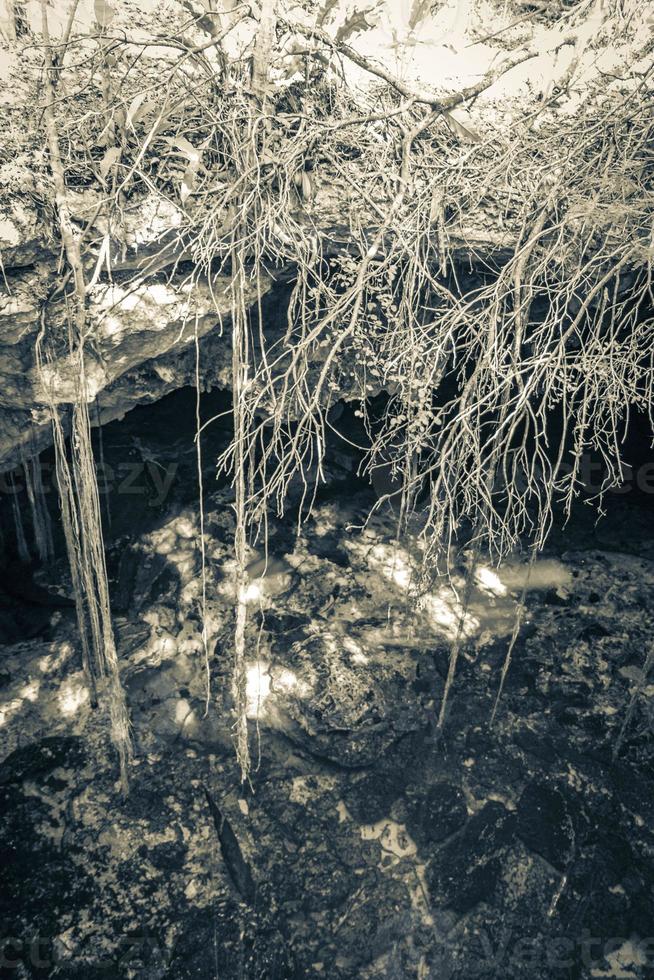 blu turchese acqua calcare grotta dolina cenote tajma ha messico. foto