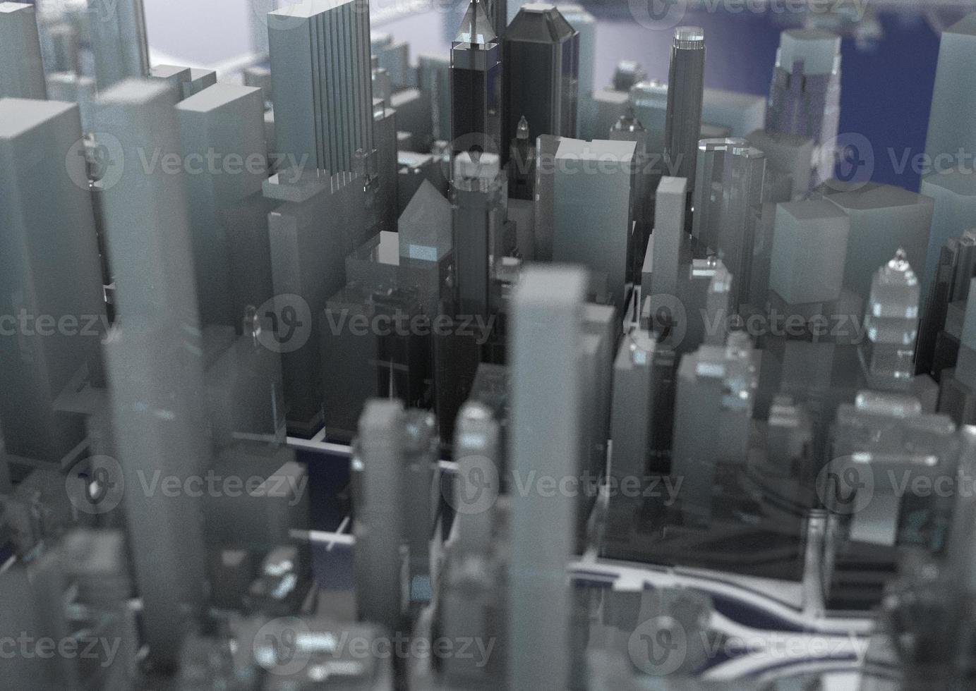 grande città nella vista dall'alto delle montagne. illustrazione nella progettazione grafica casual. frammenti di new york rendering 3d foto