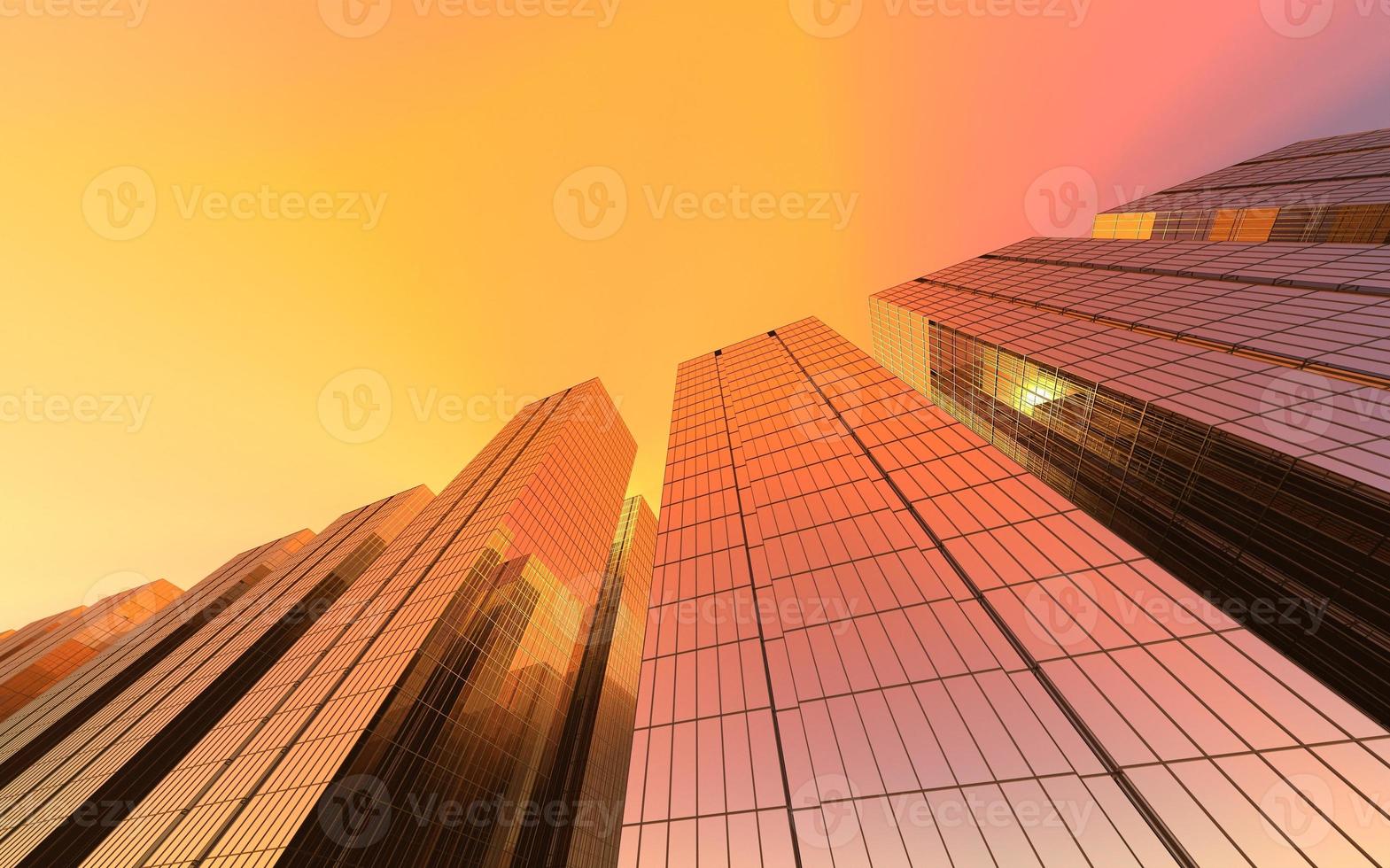 moderni grattacieli contro il cielo. illustrazione 3d sul tema del successo aziendale e della tecnologia foto