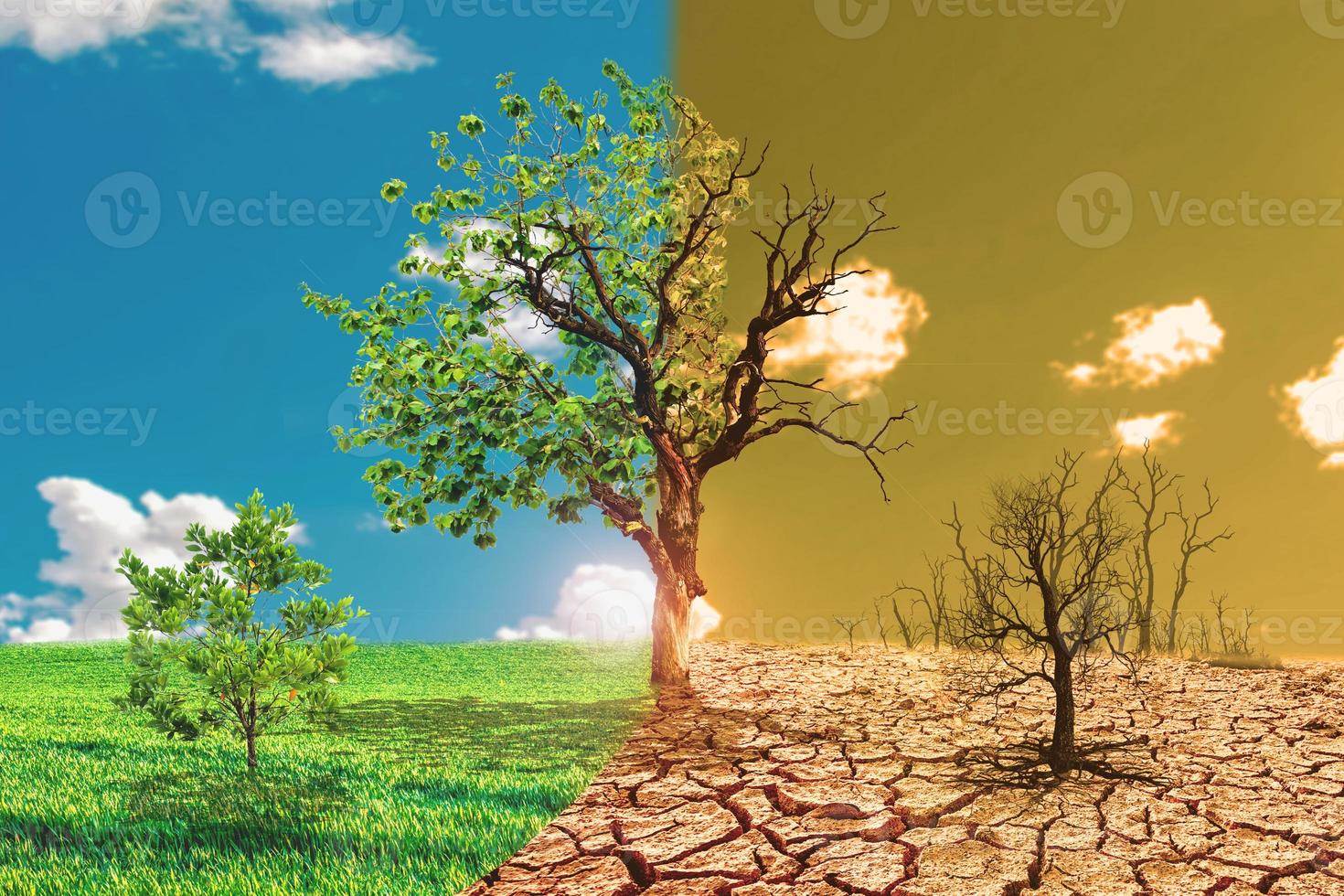 Immagine del concetto di riscaldamento globale che mostra gli effetti della terraferma foto