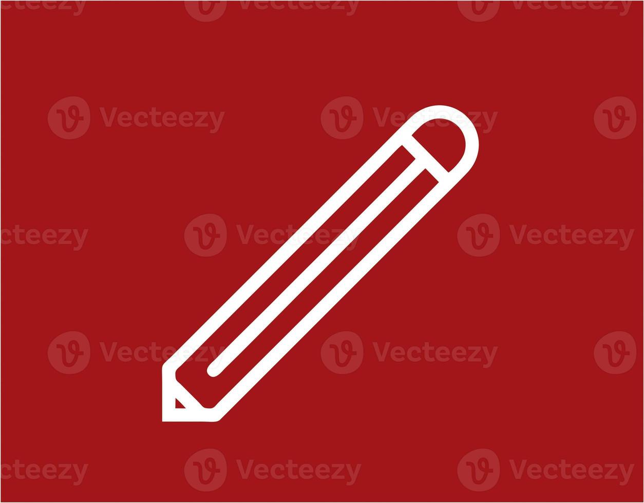 icona a forma di matita nell'immagine rossa, illustrazione di una matita in bianco su sfondo rosso, un disegno a penna su sfondo rosso foto