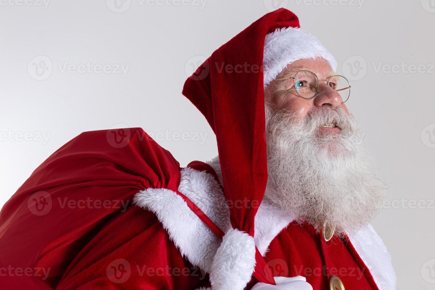 Babbo Natale su sfondo grigio con spazio di copia. striscione art. foto