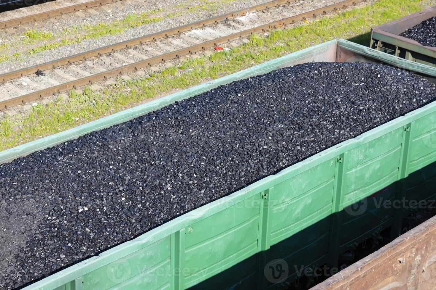 vagoni a carbone su un treno. il riscaldamento globale. produzione di energia. foto