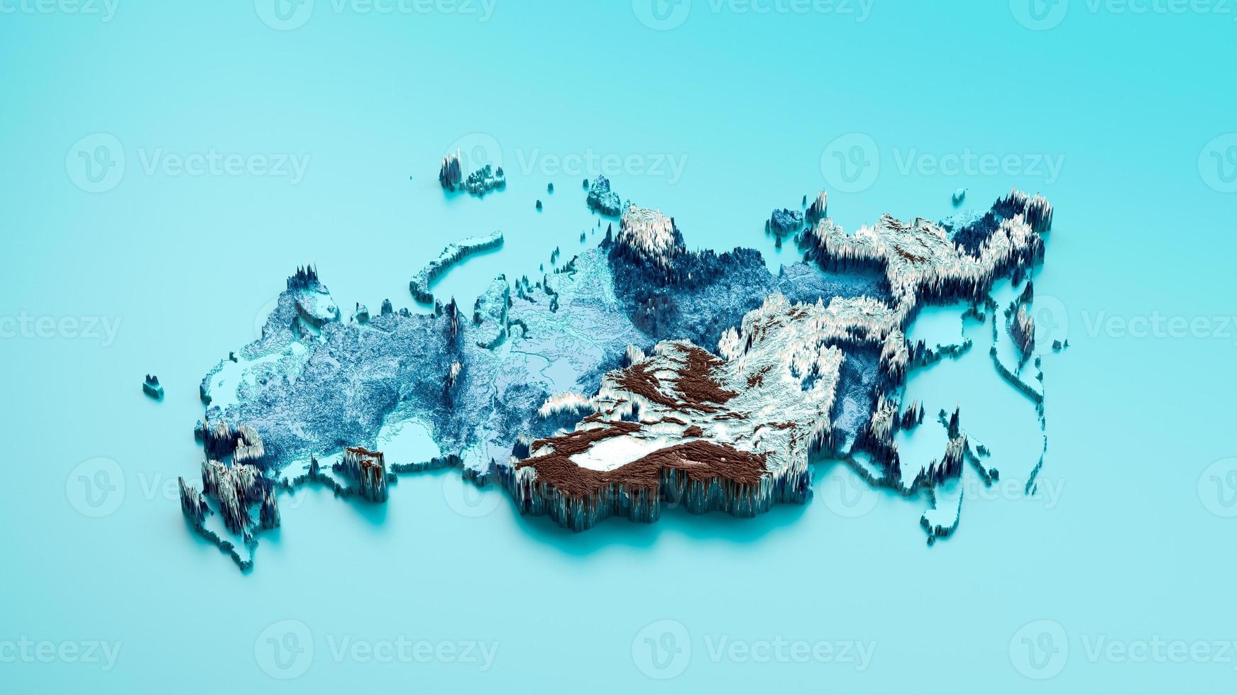 mappa topografica della russia illustrazione 3d della mappa in rilievo ombreggiata della tinta dell'elevazione ipsometrica foto