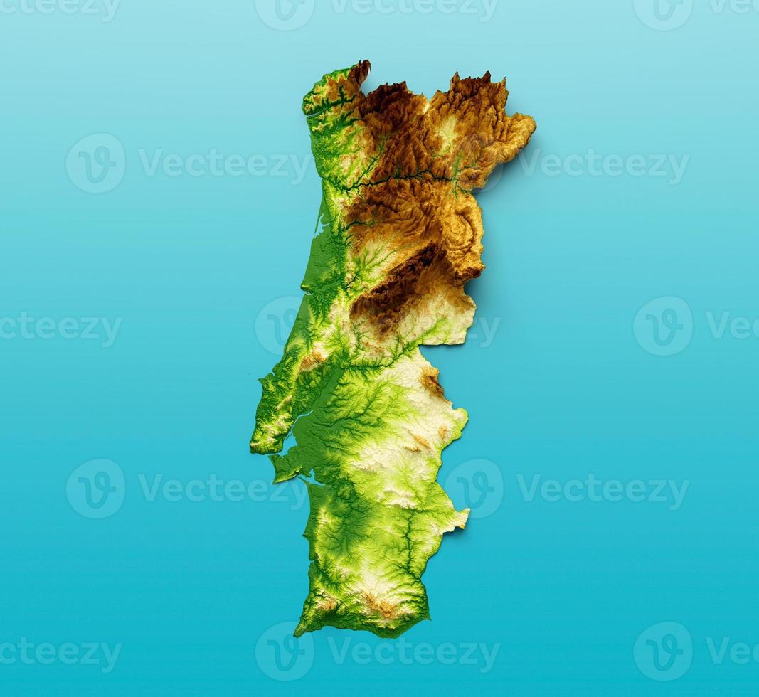 mappa del portogallo mappa dell'altezza del colore in rilievo ombreggiato sullo sfondo blu del mare illustrazione 3d foto