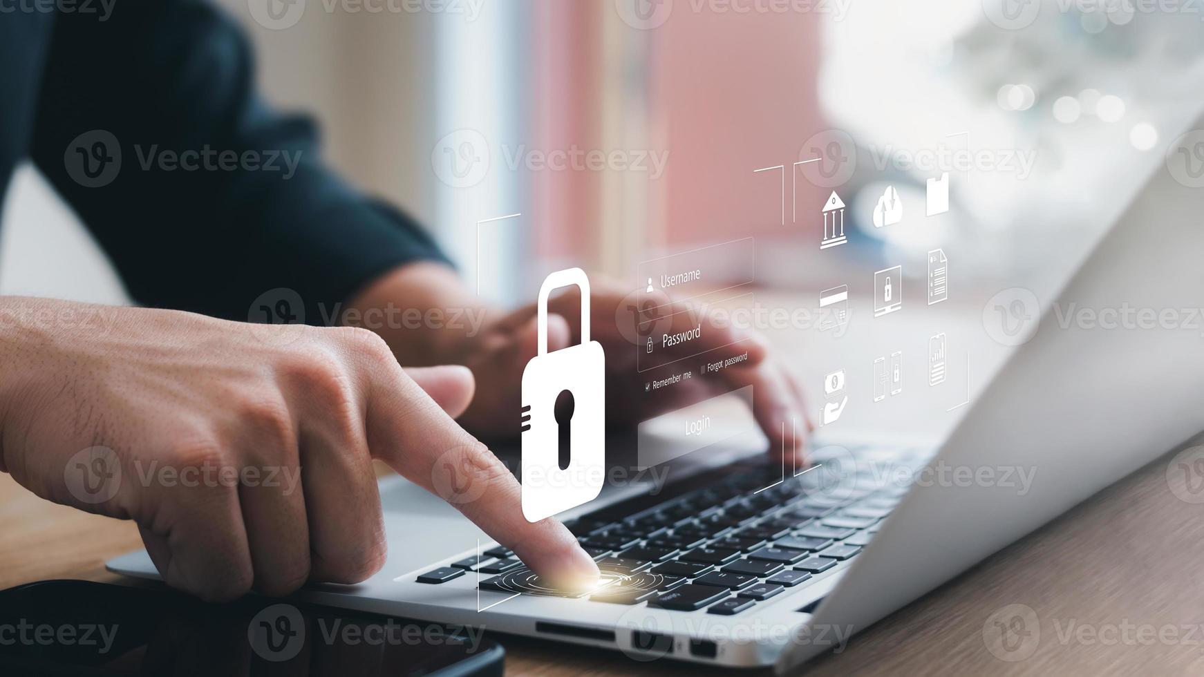 concetto di sicurezza informatica, sicurezza e crittografia della privacy dell'utente, accesso sicuro a Internet, tecnologia futura e cibernetica, lucchetto dello schermo. foto