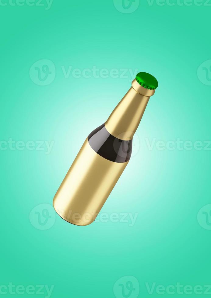 bottiglia rotonda con etichetta in lamina d'oro vuota isolata. concetto di festa della birra. foto