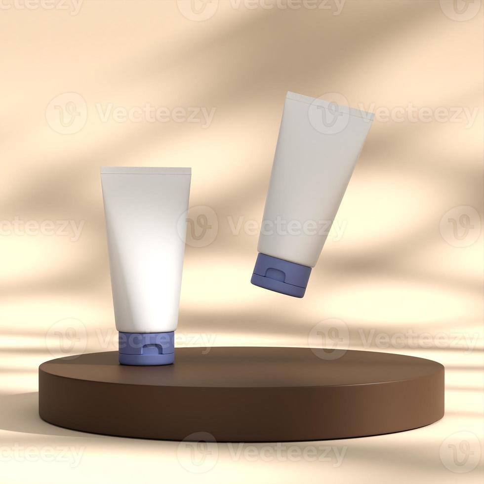 Tubo cosmetico di rendering 3d sul display del podio per l'illustrazione del mockup foto