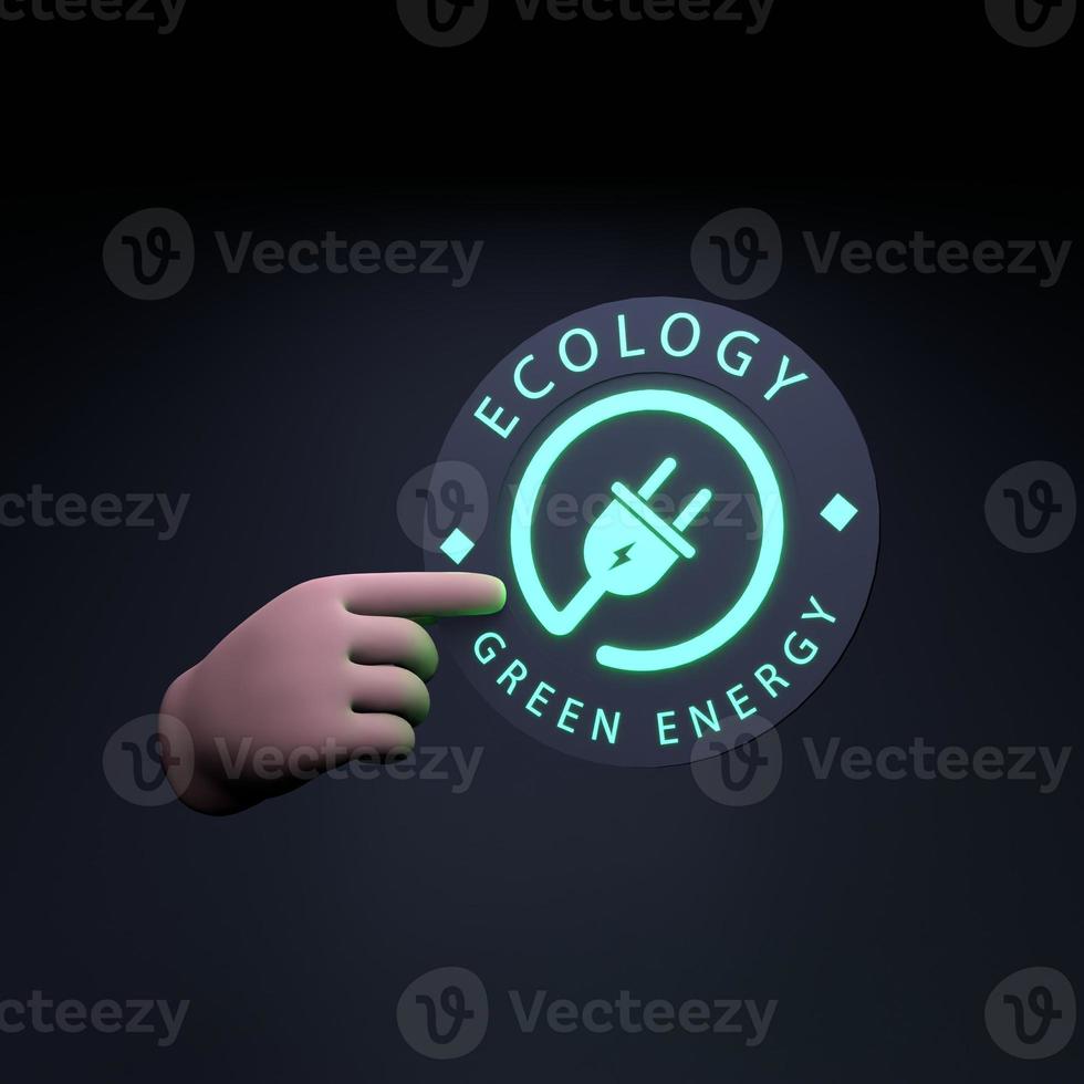 la mano tiene un'icona al neon sul tema dell'eco. concetto di ecologia. rendering 3d. foto