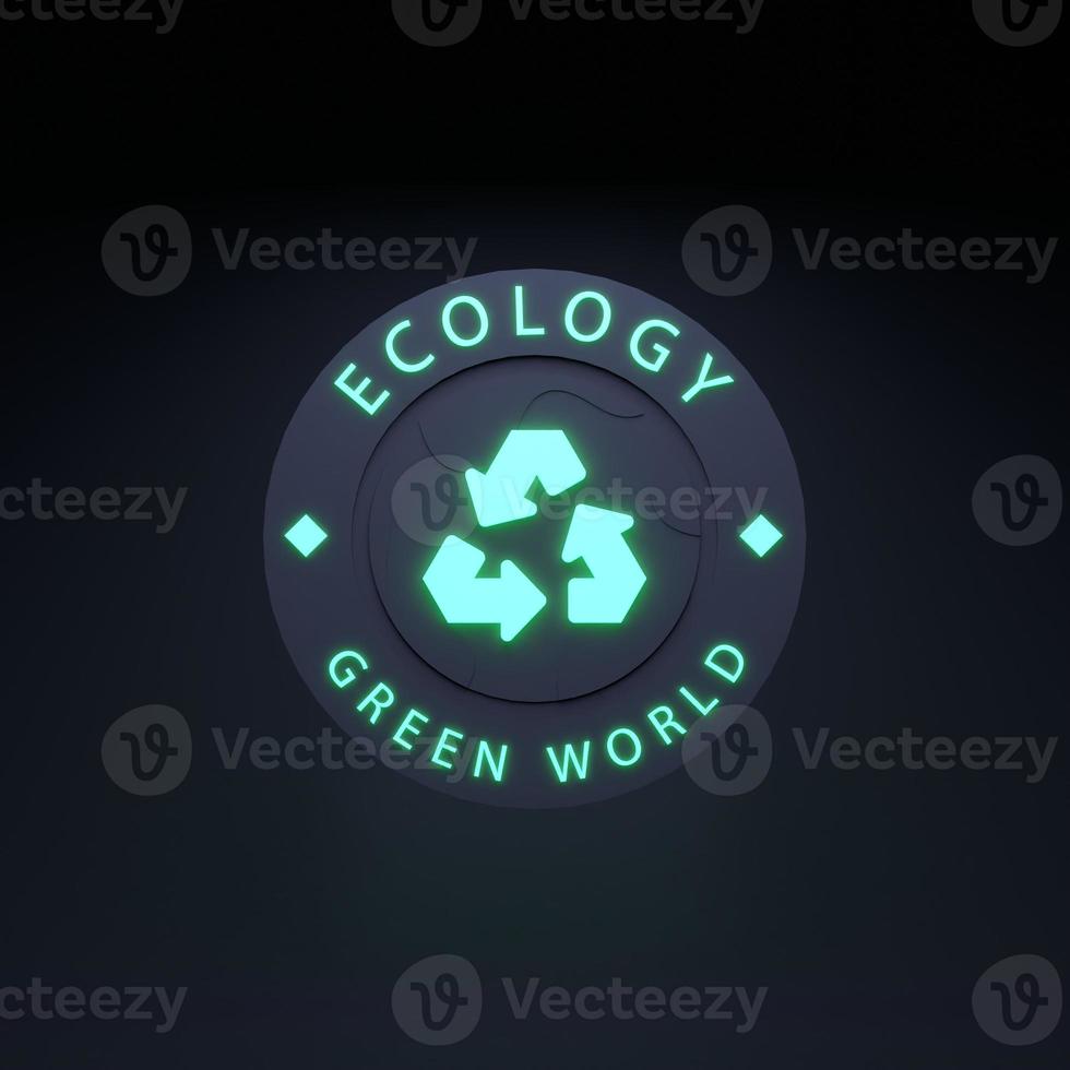 icona al neon sul tema dell'eco. concetto di ecologia. rendering 3d. foto