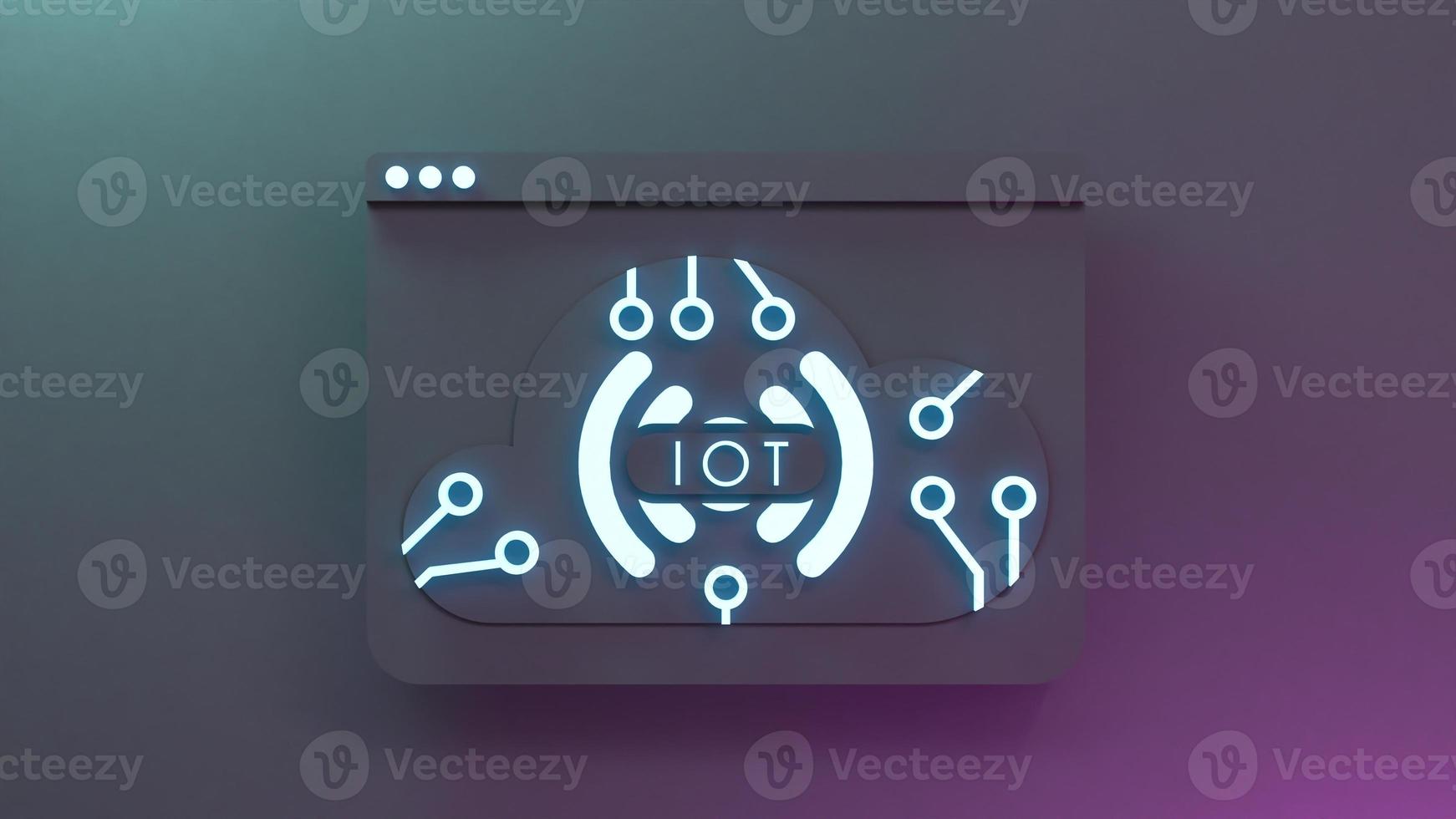 simbolo di logo di cosa internet al neon. iot concetto. illustrazione di rendering 3d. foto