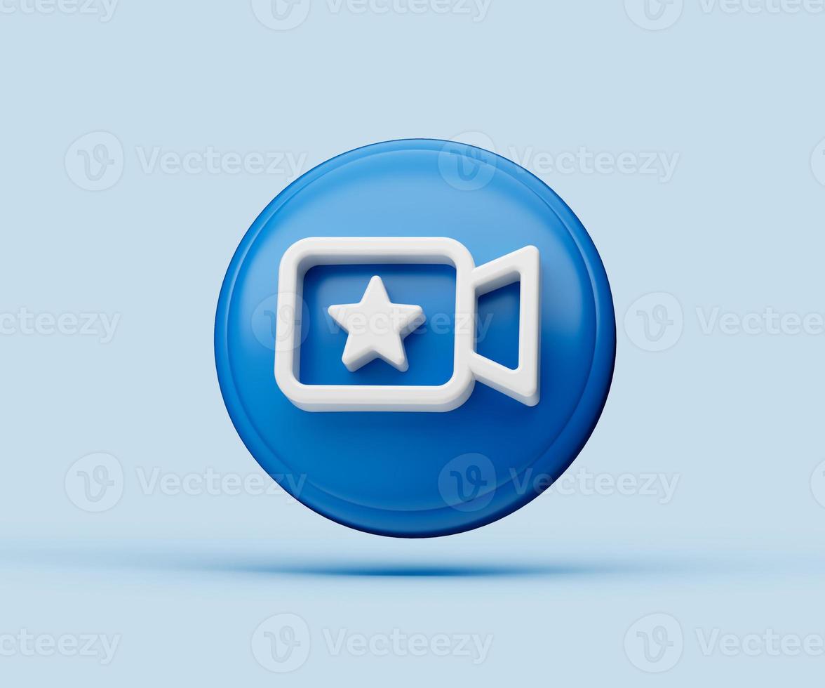 Illustrazione lucida 3d del simbolo del video segnalibro o dell'icona isolata su sfondo blu con ombra foto