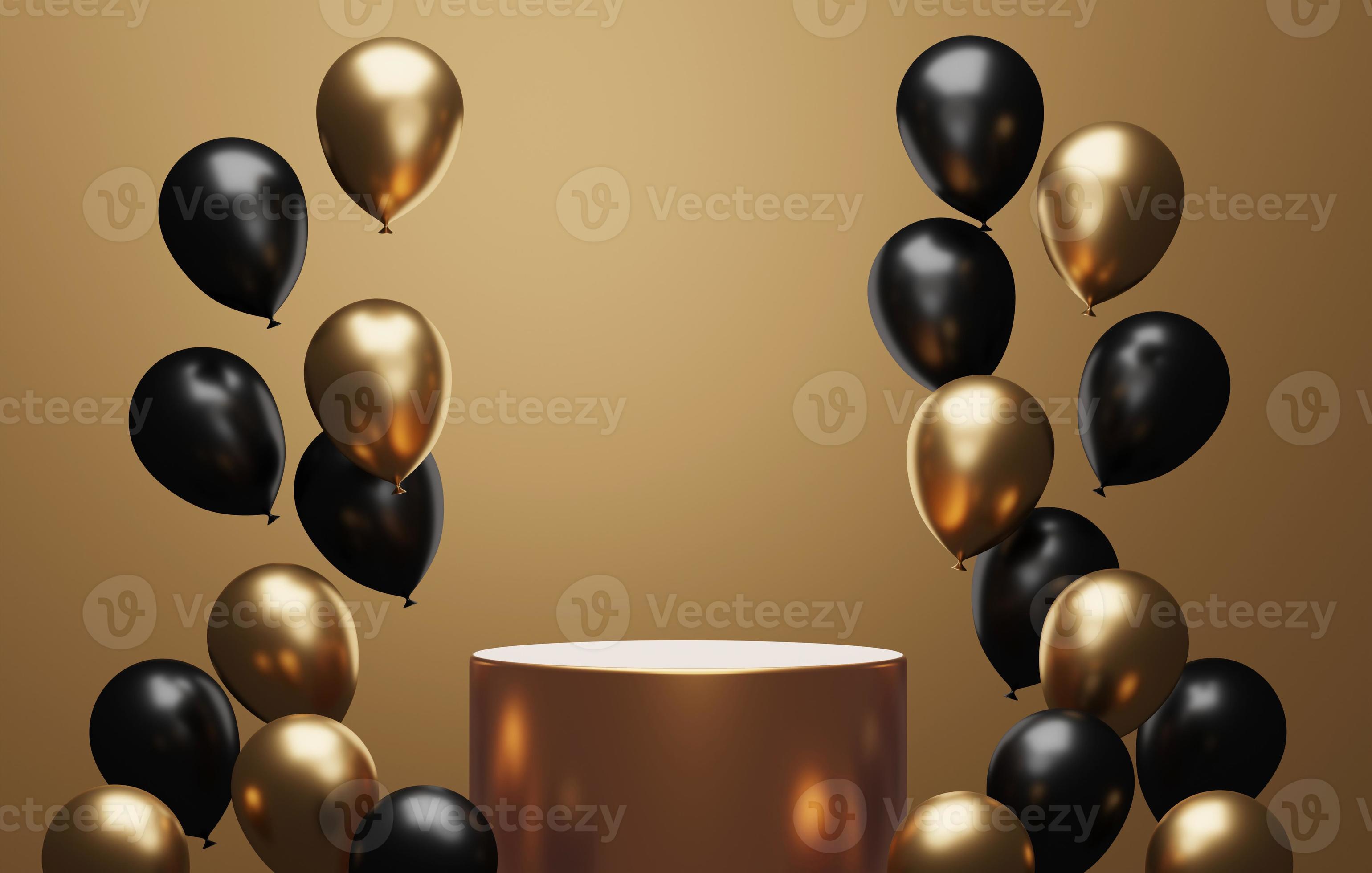 il giro oro podio decorato con oro e nero palloncini su un astratto oro  sfondo. 3d illustrazione, 3d interpretazione 15236687 Stock Photo su  Vecteezy