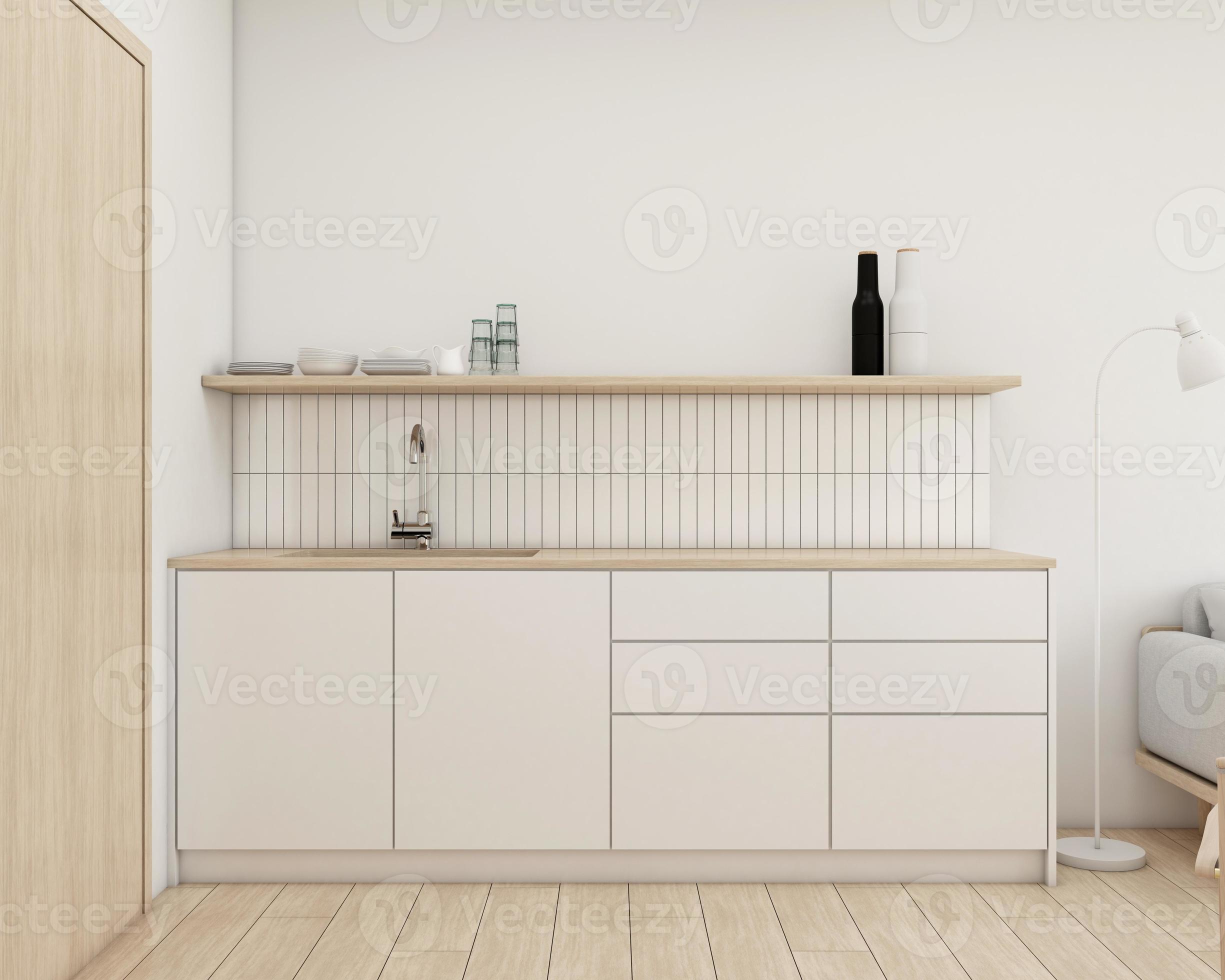 giappone stile cucina camera decorato con minimalista bianca mobiletto. 3d  interpretazione 16661434 Stock Photo su Vecteezy