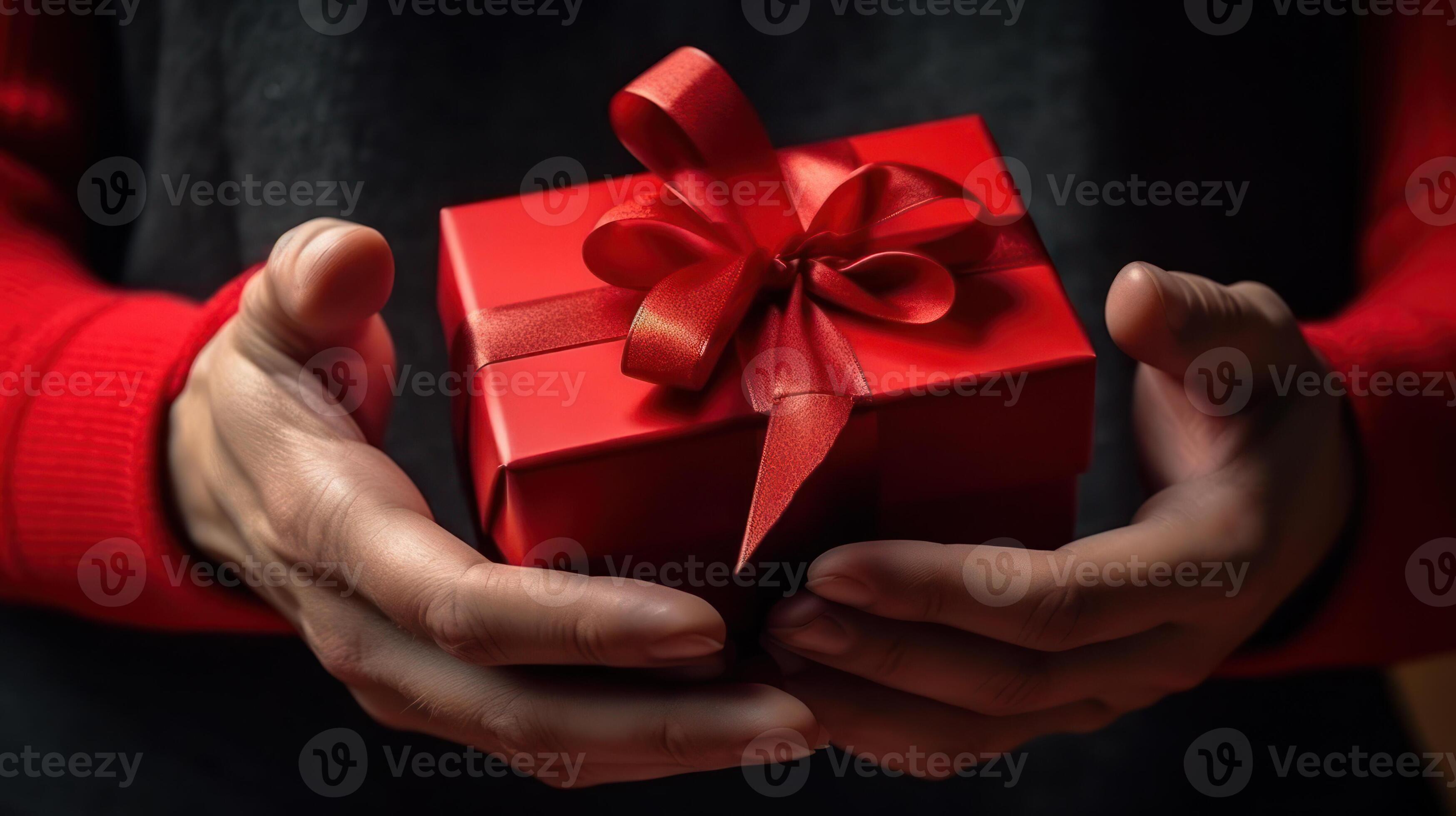 romantico regalo per donna, maschio mani hold rosso regalo scatola per  femmina vacanza giorno generativo ai 22136116 Stock Photo su Vecteezy