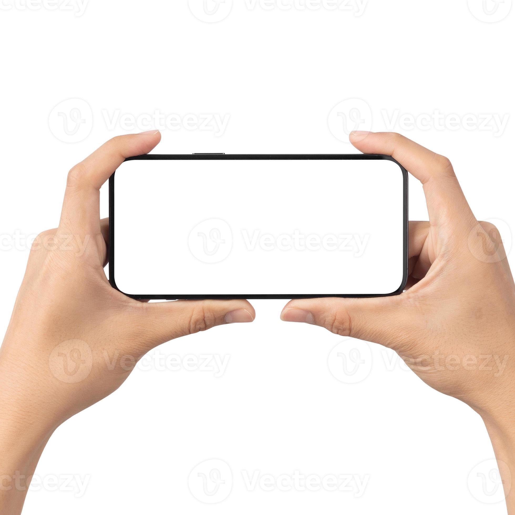 mano che tiene il modello di schermo vuoto dello smartphone foto
