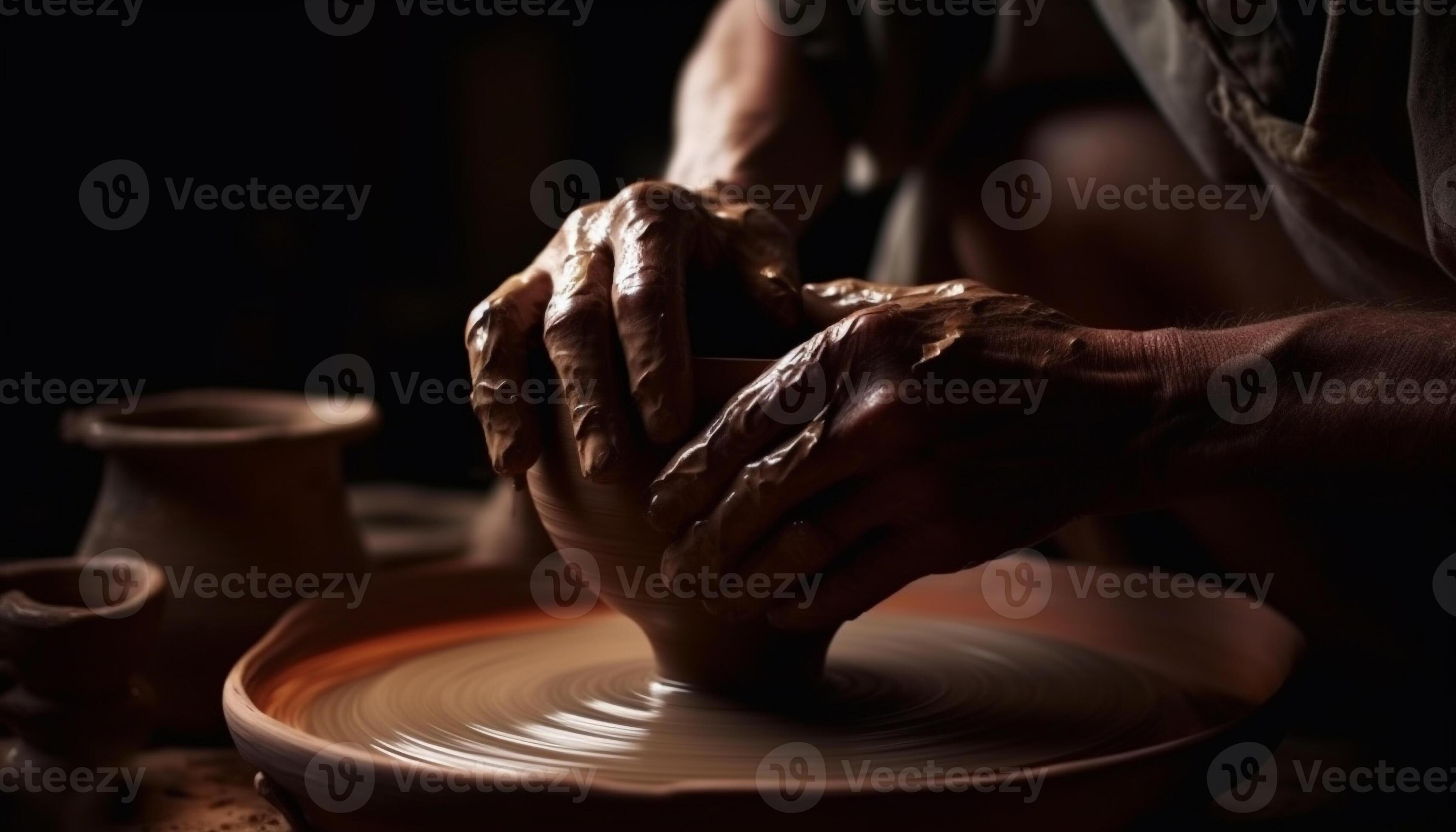 craftsperson modellare argilla su ceramica ruota con abilità
