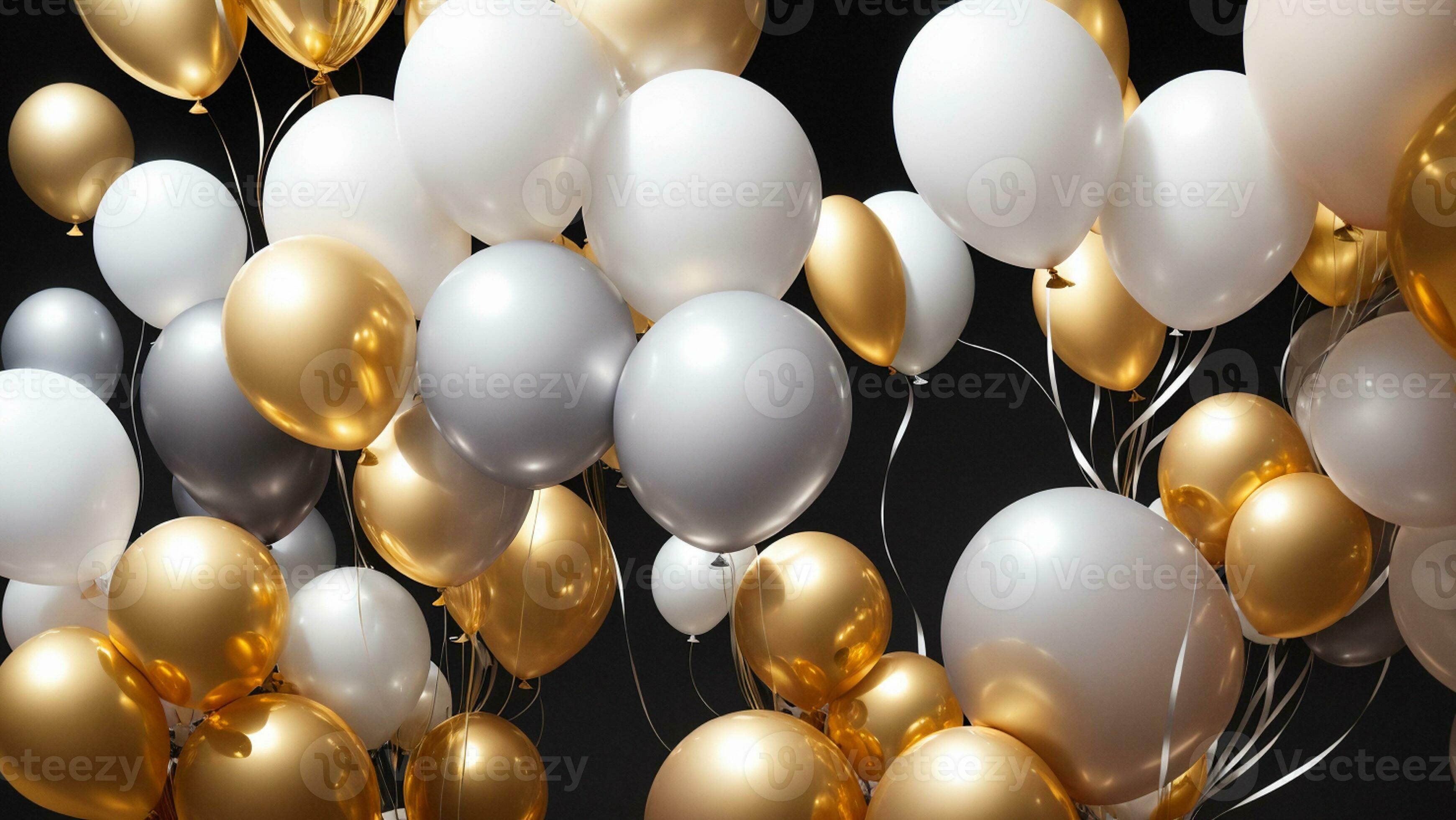 d'oro bianca argento palloncini e buio sfondo eventi nozze vendita contento  atmosfera ai generato 25805259 Stock Photo su Vecteezy
