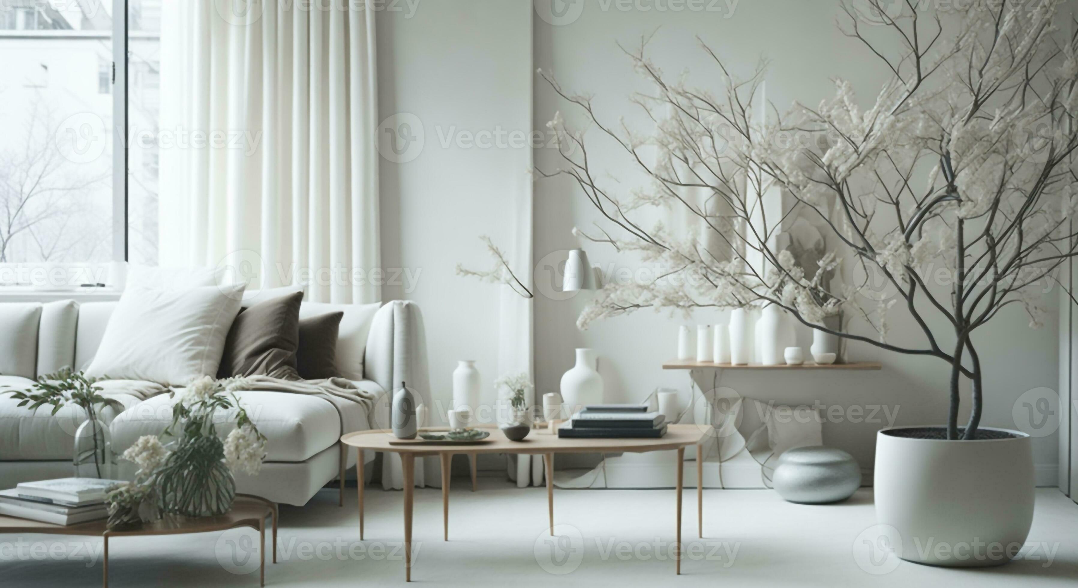 vivente camera interno design con divano e sedia e fiori su tavolo e mockup  manifesto di fiori 26140567 Stock Photo su Vecteezy