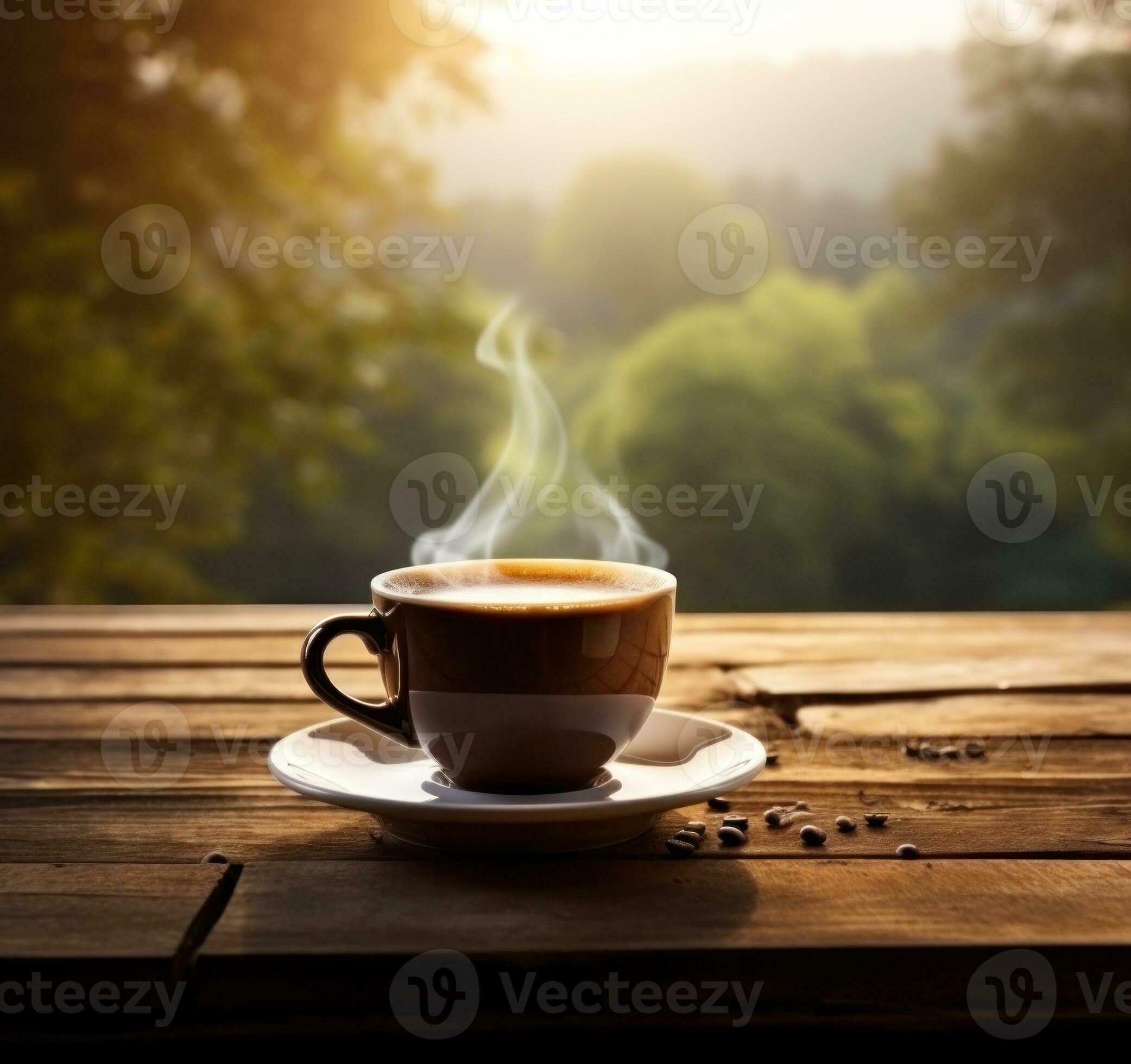 Due tazze di cappuccino su di legno tavolo nel bar. 11752666 Stock Photo su  Vecteezy