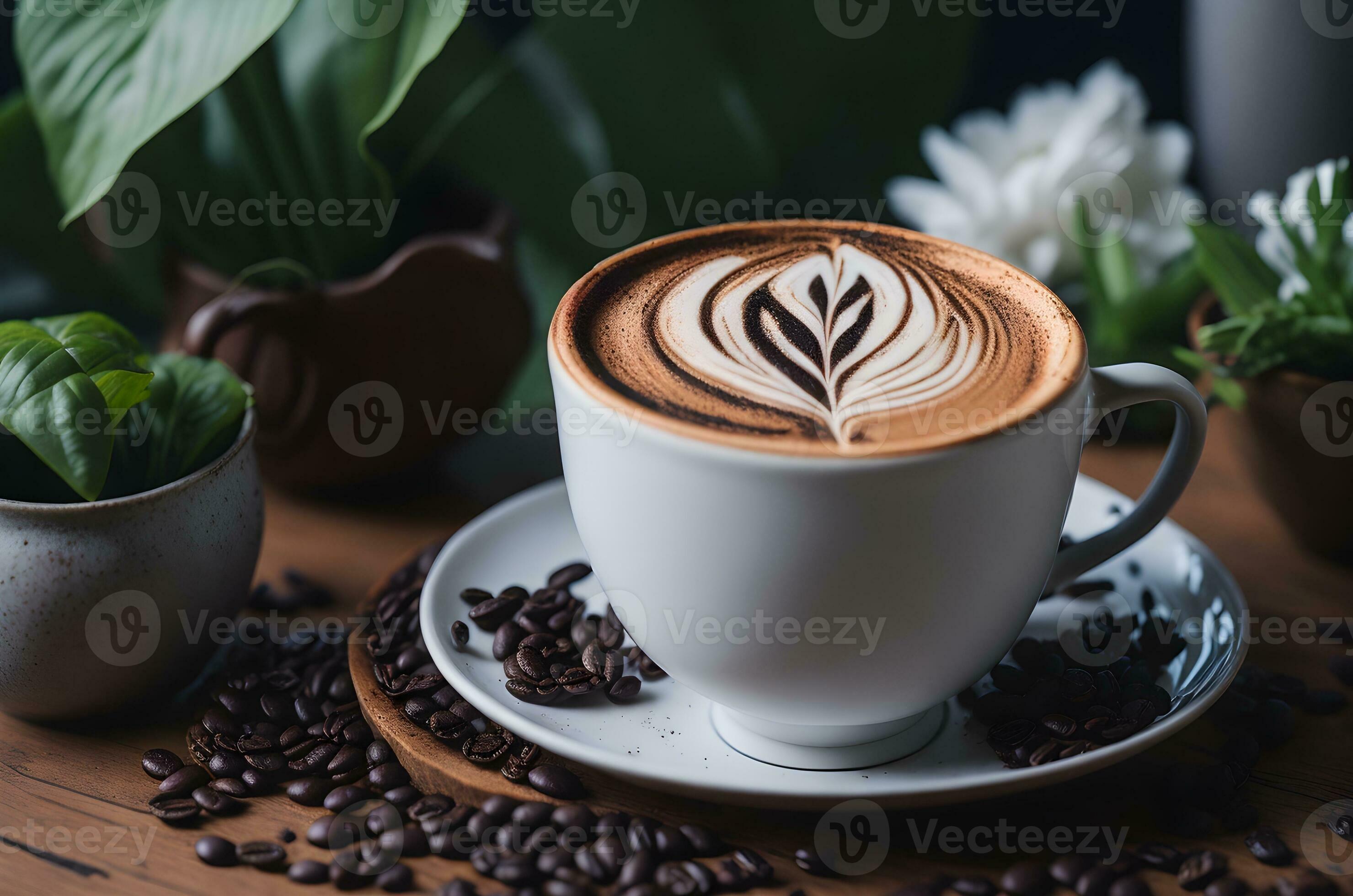 un' tazza di caffè con schiuma ad arte versato, posto su un' d'ispirazione  vintage tavolo. 27886446 Stock Photo su Vecteezy