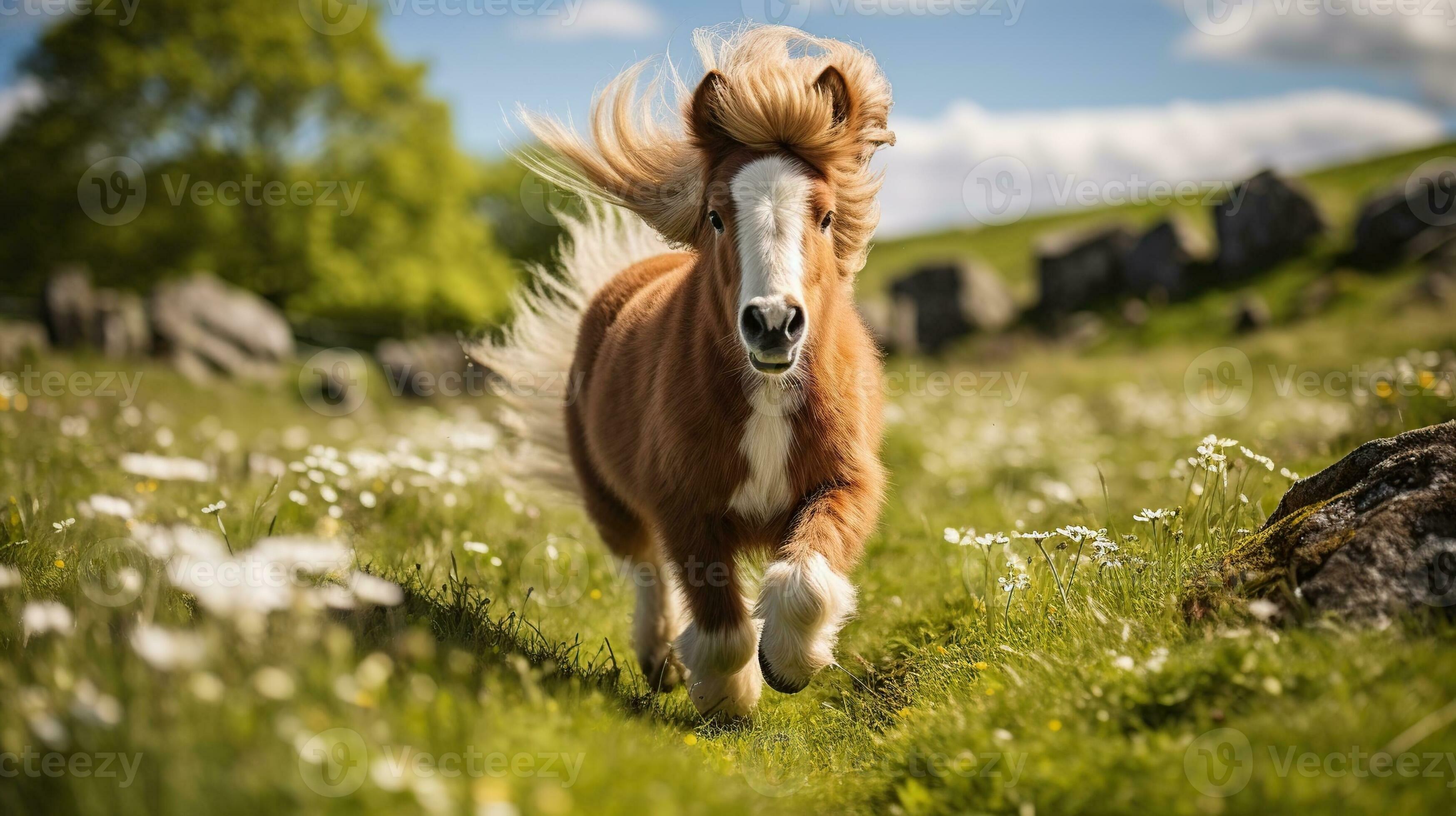 un' mini pony cavallo in esecuzione su il largo erba 29138080 Stock Photo  su Vecteezy