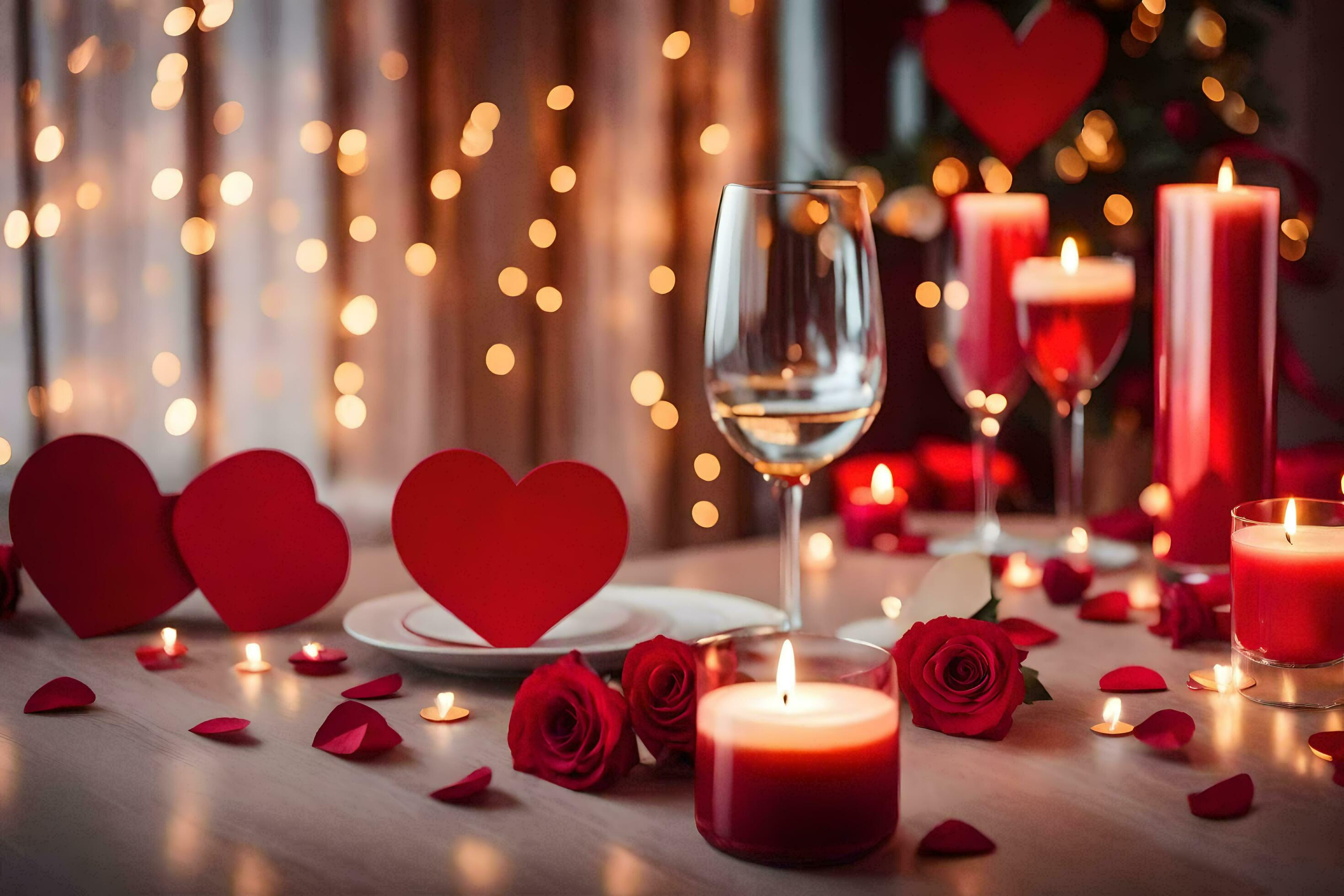 San Valentino giorno tavolo ambientazione con candele e cuore