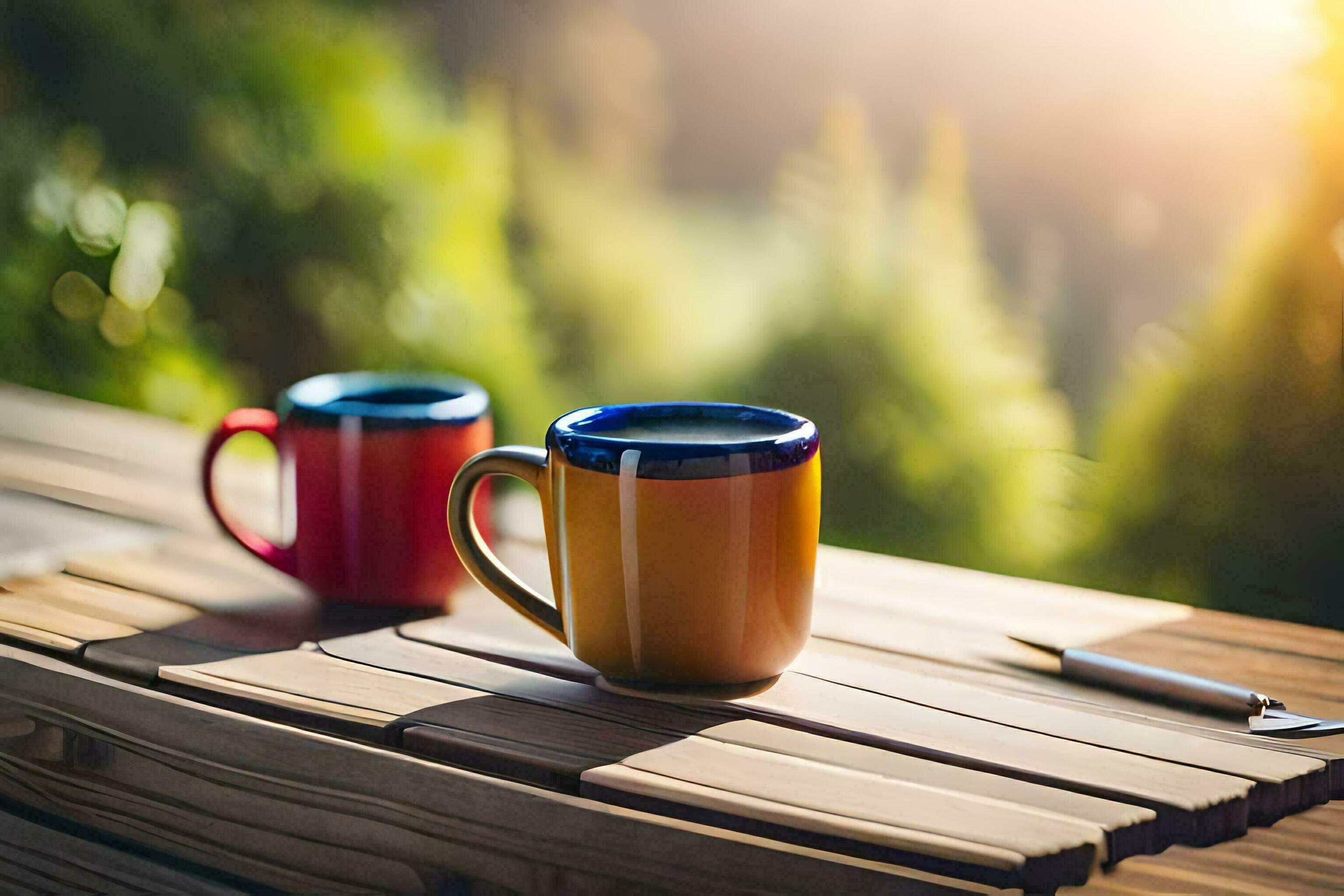 Due tazze di cappuccino su di legno tavolo nel bar. 11752666 Stock Photo su  Vecteezy