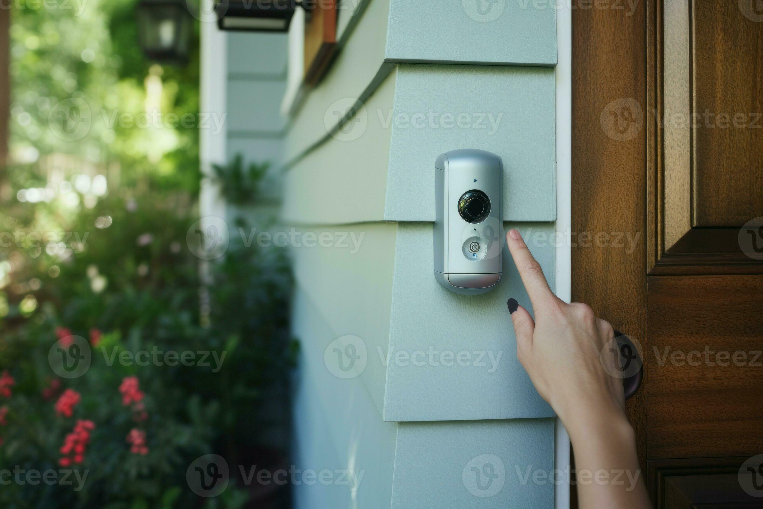 nuovo mano toccare campanello di casa pulsante. creare ai 30581008 Stock  Photo su Vecteezy