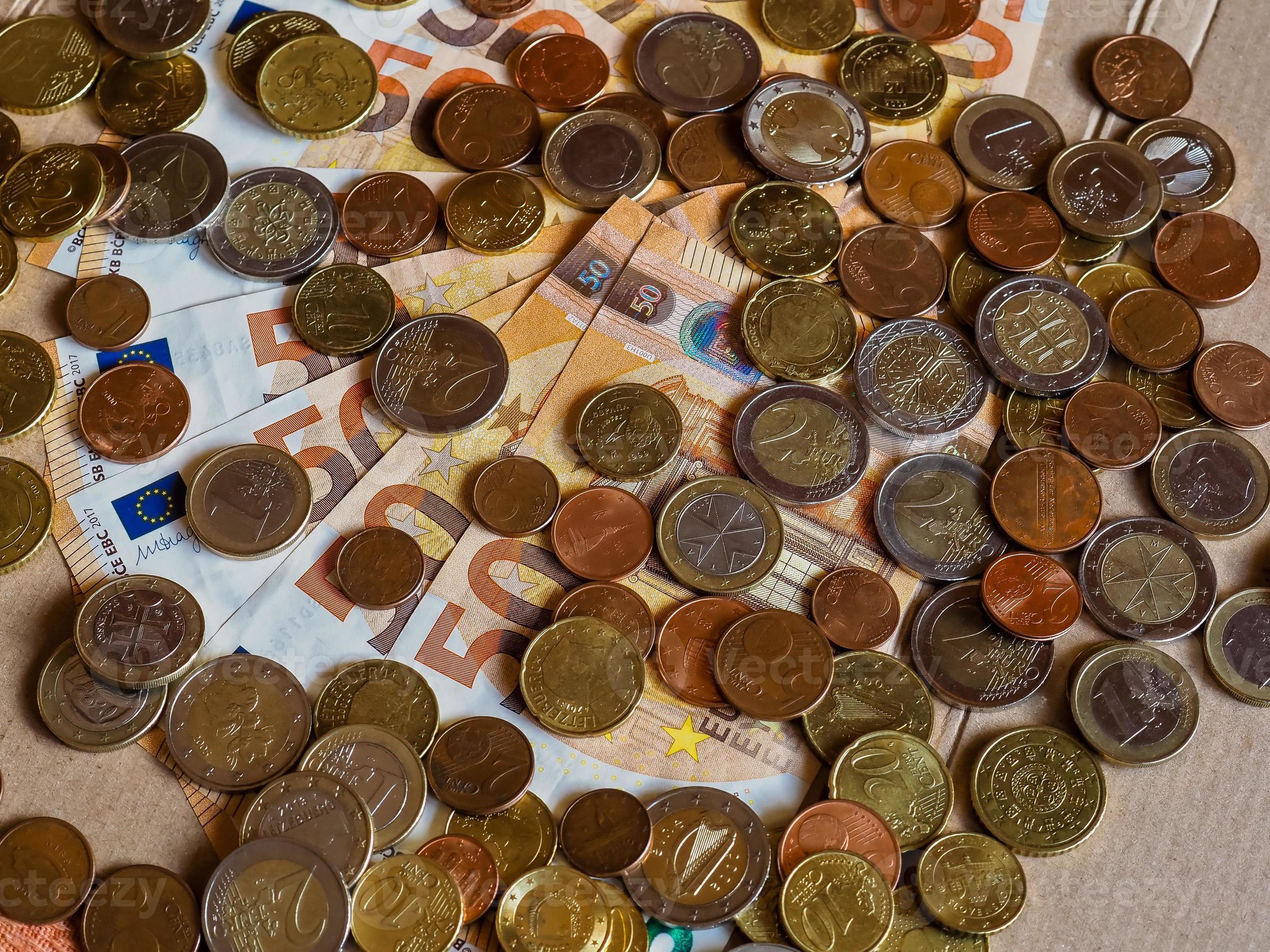 banconote e monete in euro, unione europea foto