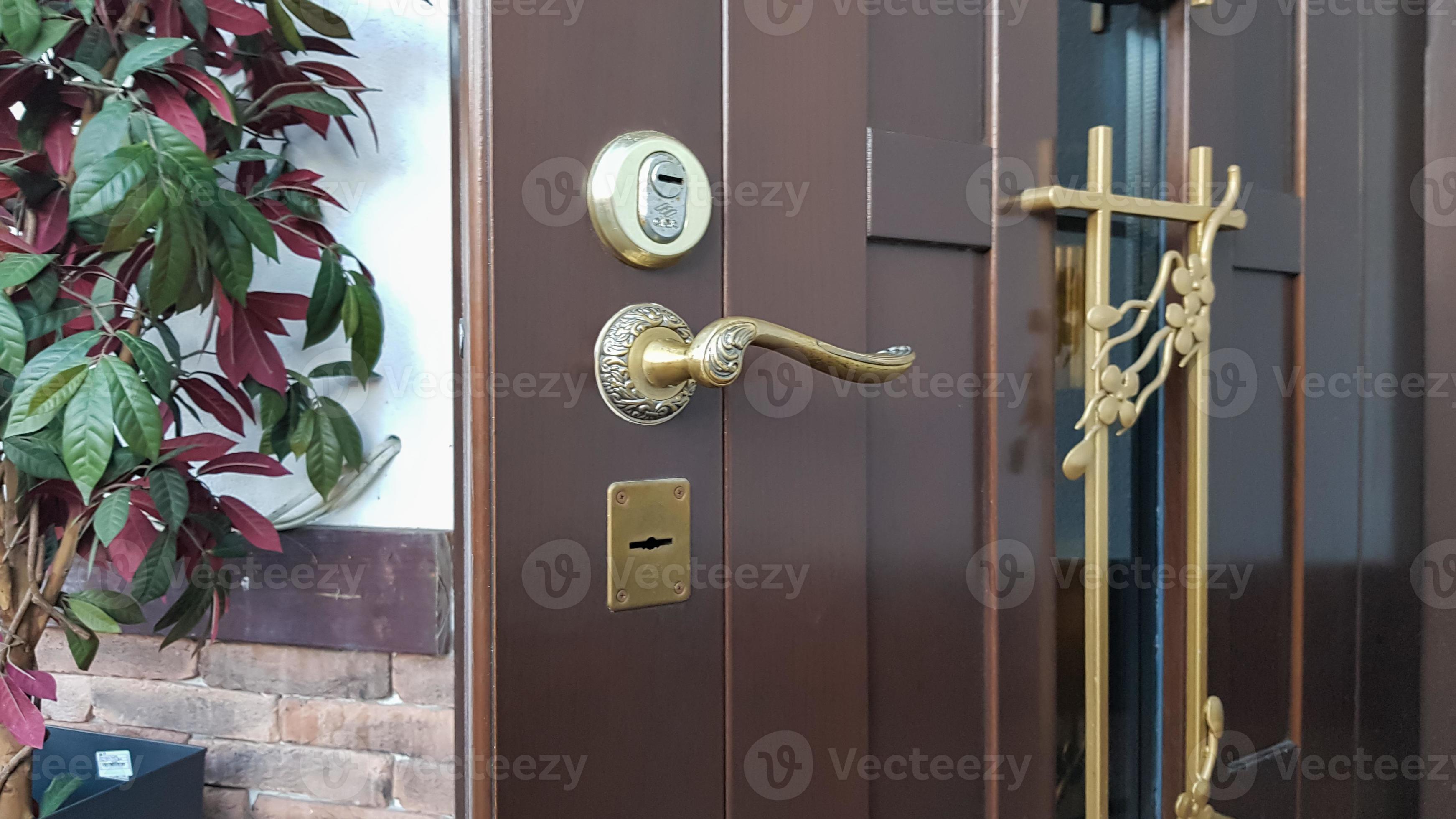 maniglia della porta, serratura della porta. la porta blindata metallica  d'ingresso è semiaperta alla casa. aprendo la porta. benvenuto concetto di  privacy. design d'interni moderno. 4537346 Stock Photo su Vecteezy