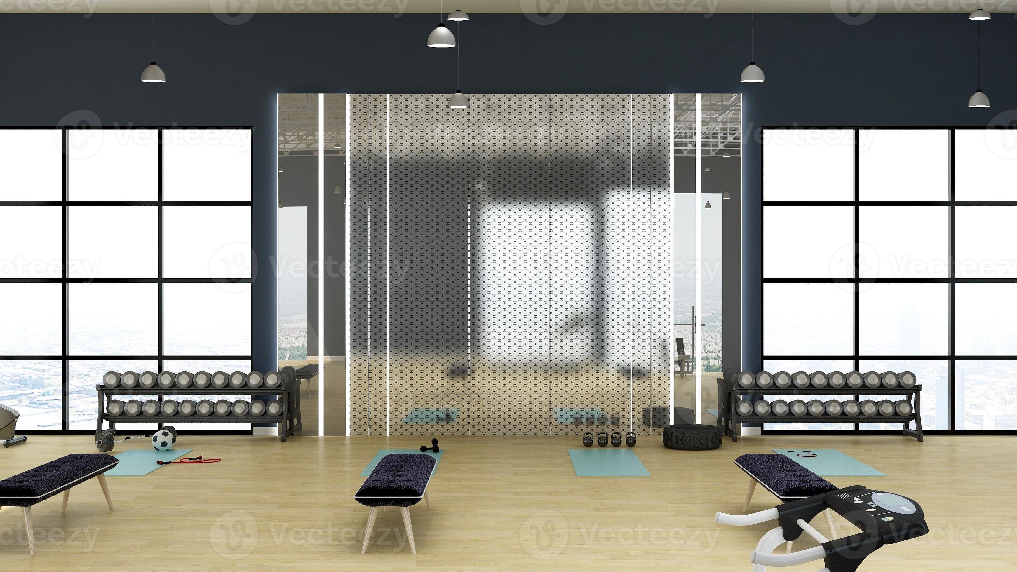 3d rendering moderno palestra interior design wall mockup foto