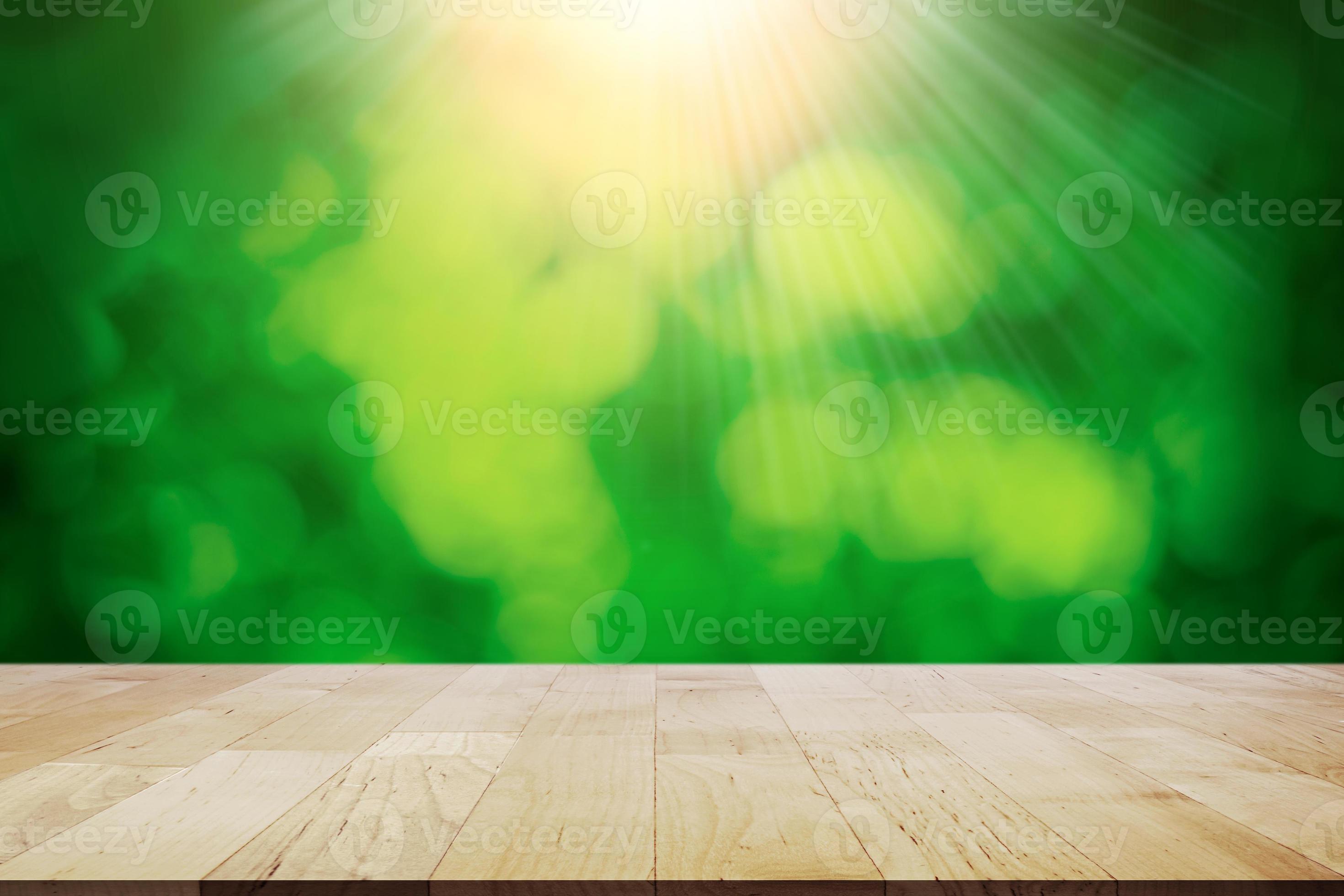 display da pavimento in legno su luce verde bokeh foto