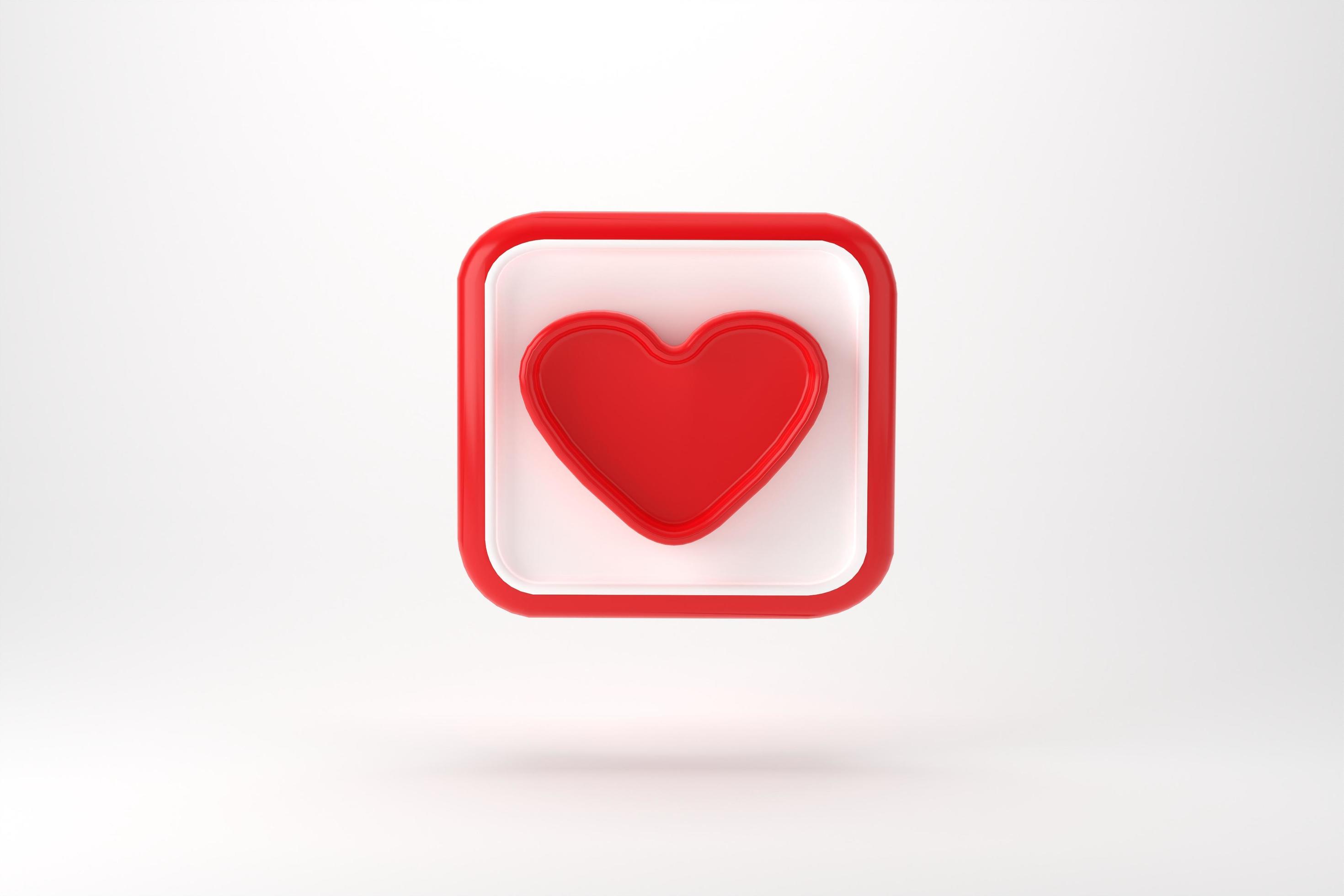 cuore rosso con perno bianco vuoto fumetto isolato su sfondo azzurro, rendering 3d foto