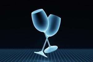 illustrazione 3d due bicchieri per vite su sfondo nero. illustrazione realistica di un paio di occhiali per alcol forte foto